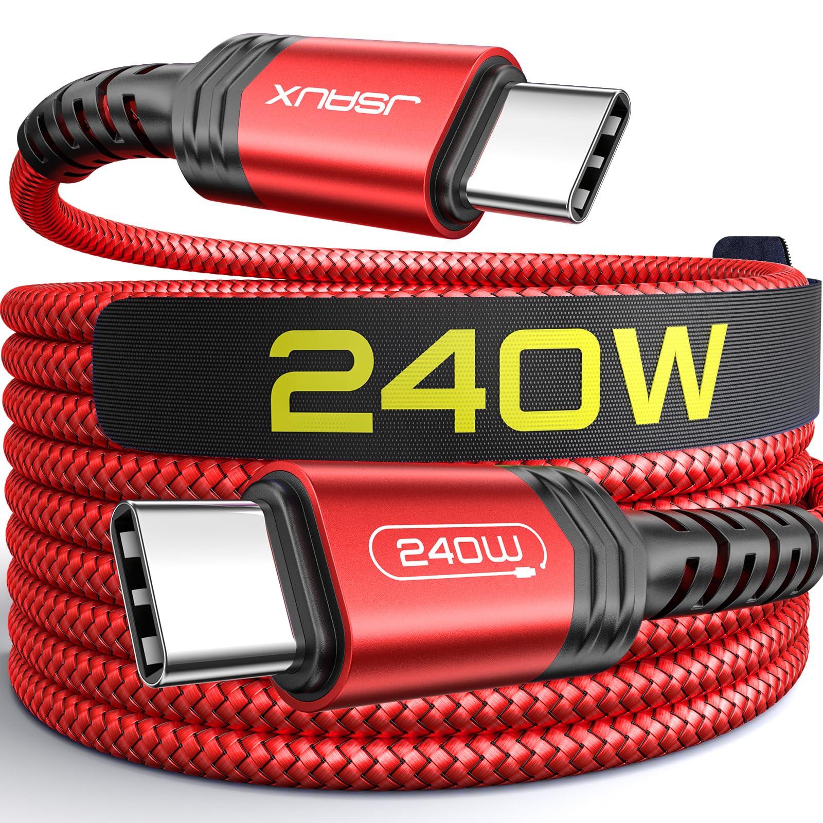 JSAUX 240W USB C to USB C Fast Charging Cable [10FT/3M] - Compatible with MacBook Pro/Air, iPad Pro, Galaxy S23/S22, Pixel & More - High Speed Data Sync & Power Delivery for Home, Office & Travel - Red