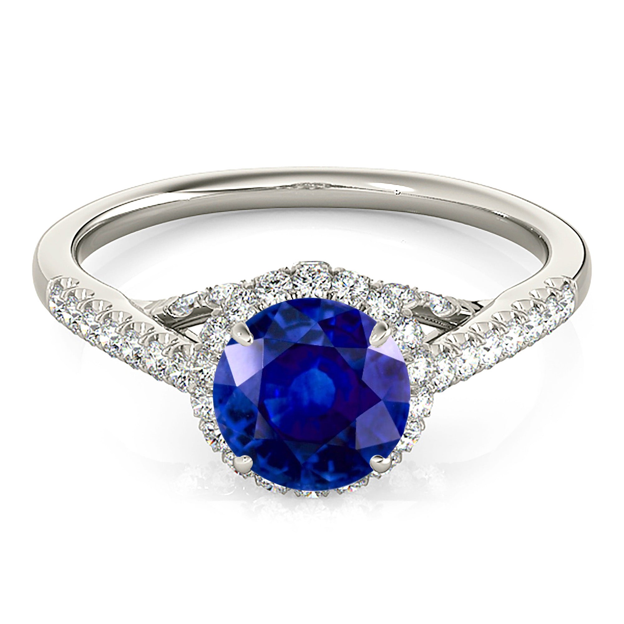 1.35 Carat Genuine Blue Sapphire Halo Ring - 925 Sterling Silver Engagement Ring for Women, Perfect for Proposals, Anniversaries & Special Occasions