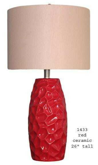 H & H Lamp 1433 - Red Ceramic Table Lamp for Living Room, Bedroom, or Office Decor - Vintage Style Lighting Fixture with Fabric Shade - Perfect for Home, Dorm, and Interior Design