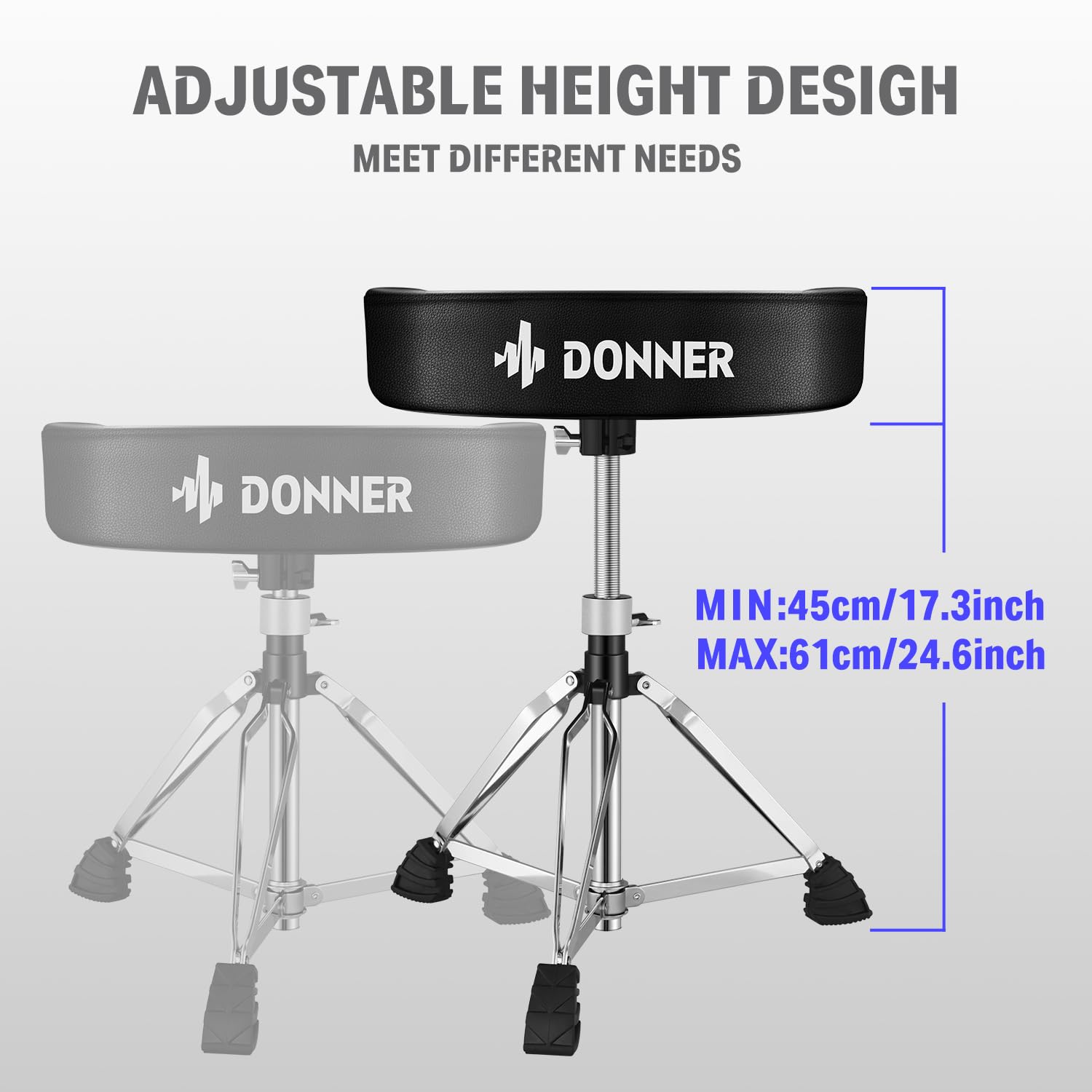 Donner Heavy Duty Drum Throne - Motorcycle Style Drum Stool with Widened Seat & Upgraded Materials - Height Adjustable Padded Drum Chair with Double Bracing - Perfect for Drummers, Musicians, and Live Performances