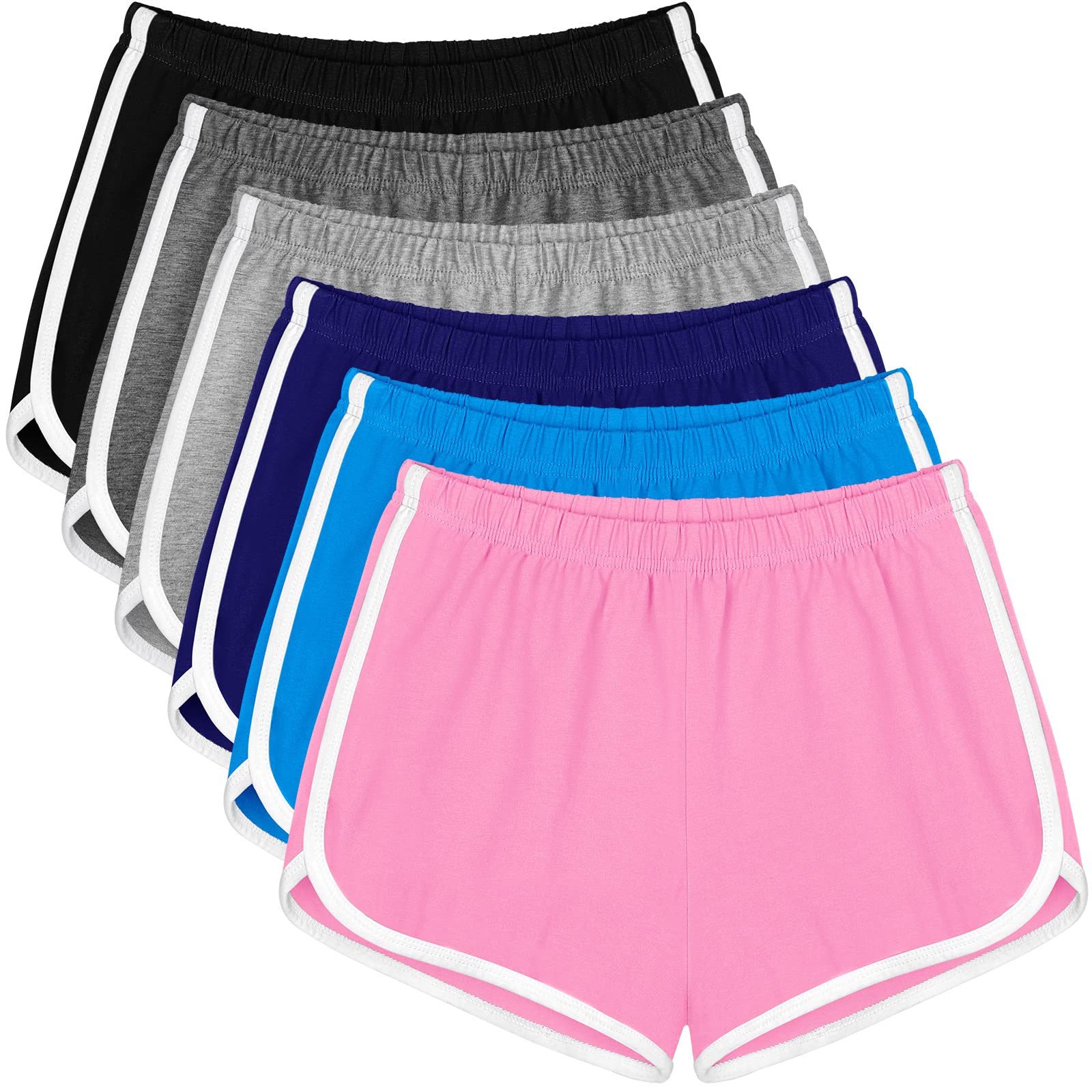 Apoway 6 Pack Women's Cotton Dance Shorts - High Waist Athletic Shorts for Yoga, Running, Gym & Summer Workouts - Breathable & Comfortable Workout Shorts for Active Women