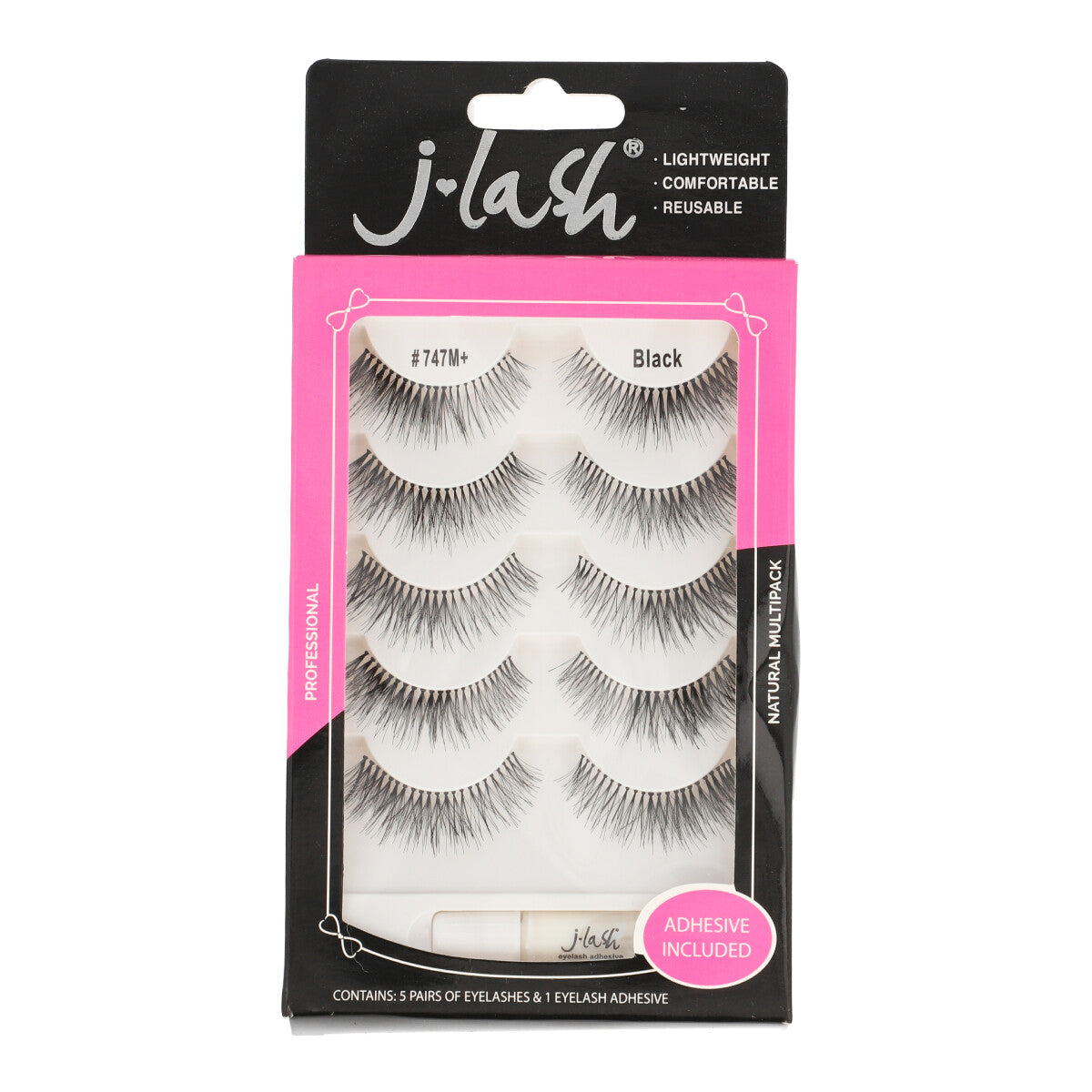 Multipack False Eyelashes J 747M+ with Glue - Natural & Dramatic Look for Parties, Weddings & Special Events