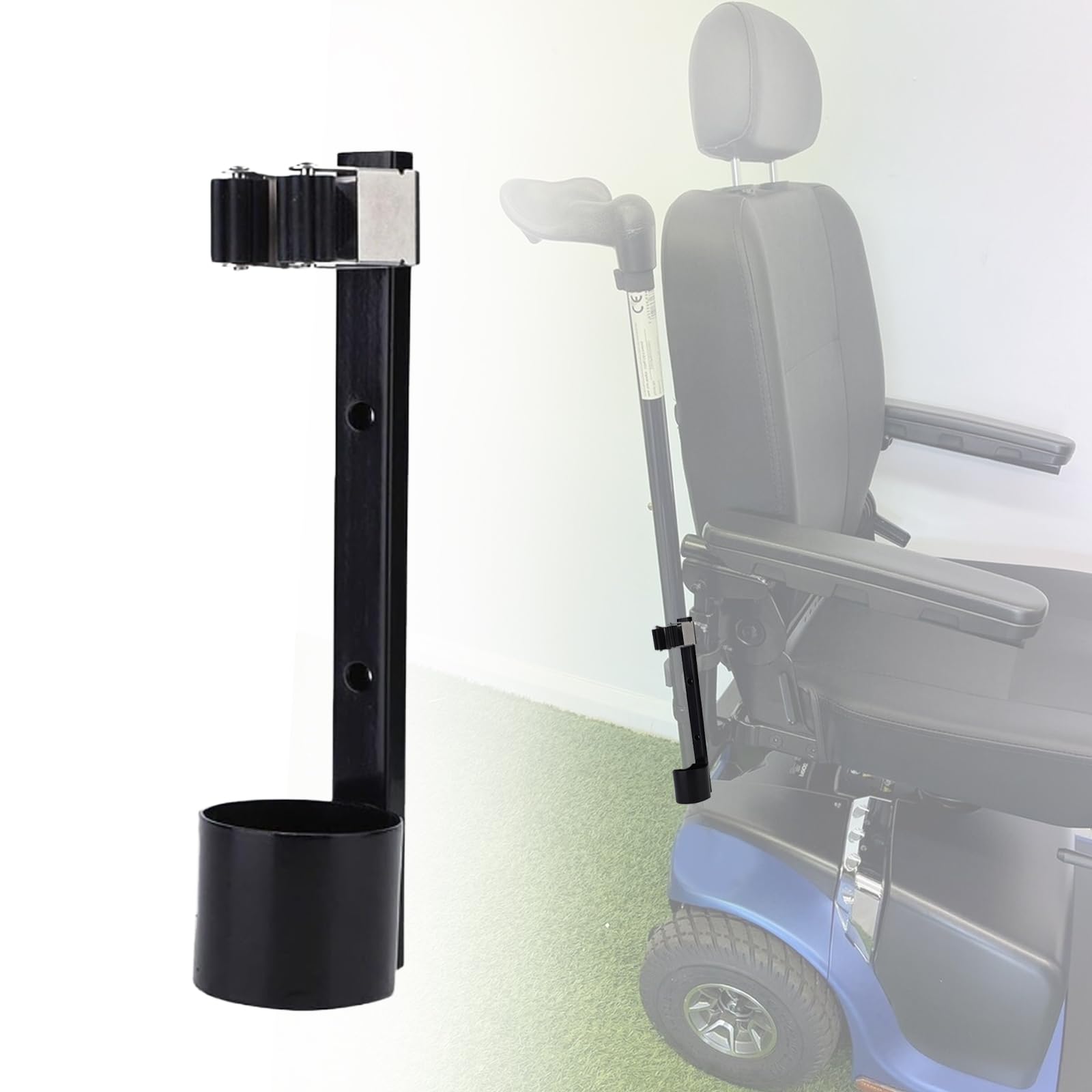 Durable Metal Cane Holder for Mobility Scooters & Power Wheelchairs - Walking Stick Stand Support for Wheelchairs, Walkers and Mobility Devices - Perfect for Home, Hospital and Outdoor Use