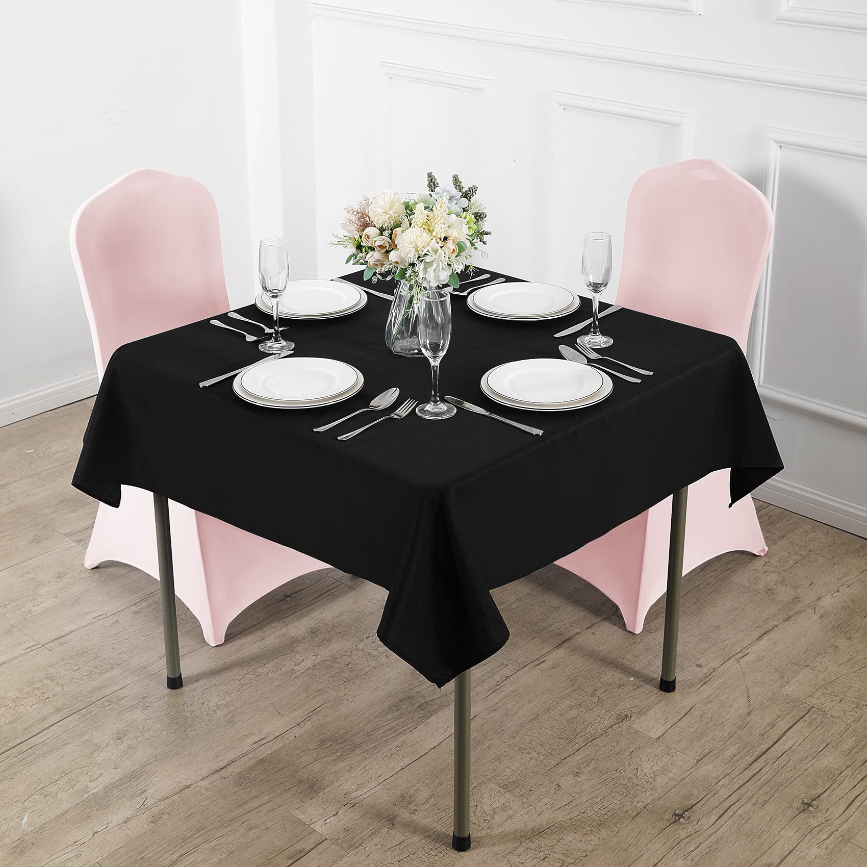 70x70 Inch Square Tablecloth - Stain & Wrinkle Resistant Washable Polyester Table Cover for Dining, Buffet, Wedding - Black Decorative Fabric Tablecloth for Home, Restaurant & Outdoor Parties