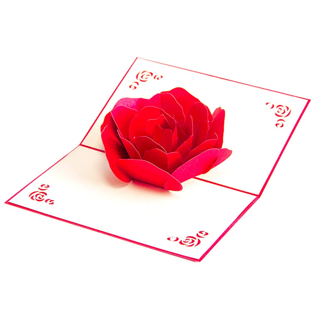 3D Rose Pop Up Greeting Card with Envelope - Valentine's Day, Mother's Day, Birthday Card - Romantic Floral Gift for Anniversaries, Weddings & Special Occasions (Pack of 1)
