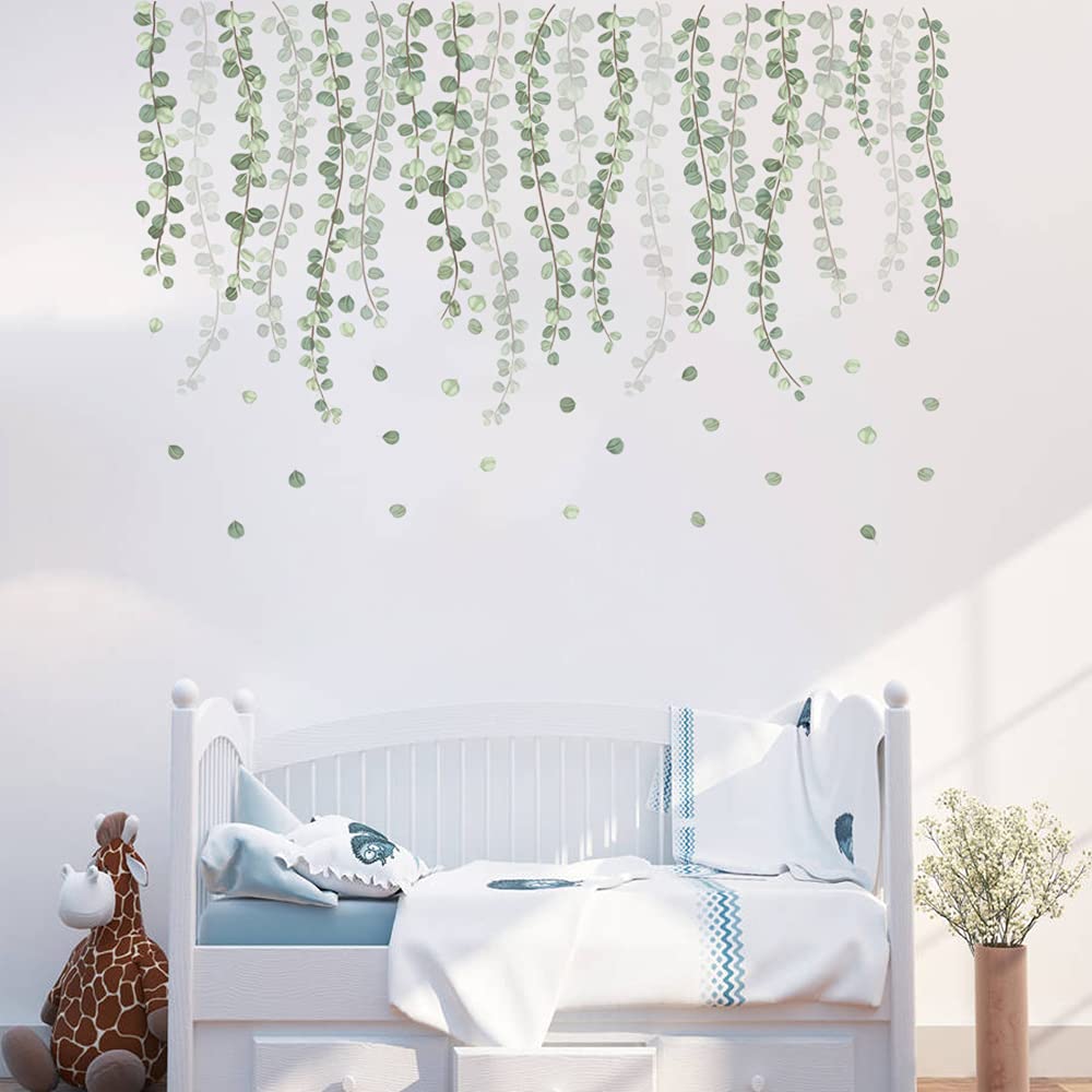 Runtoo Eucalyptus Vine Leaves Wall Decals - Self-Adhesive Green Plant Wall Stickers for Living Room, Bedroom, Nursery - Home Decor & Wall Art | Perfect for Boho, Farmhouse, and Modern Interior Design Styles