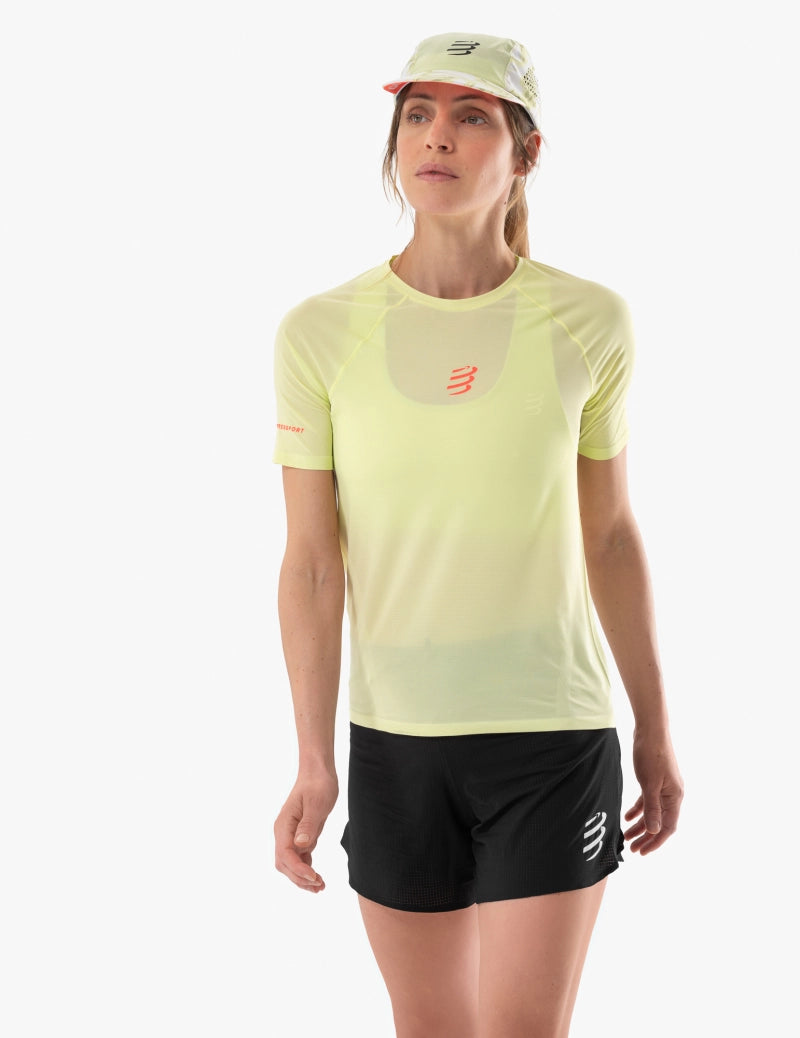 Compressport Women's Trail Running Short Sleeve T-Shirt - Breathable Quick-Dry Performance Top for Hiking & Outdoor Sports - Shadow Lime Color