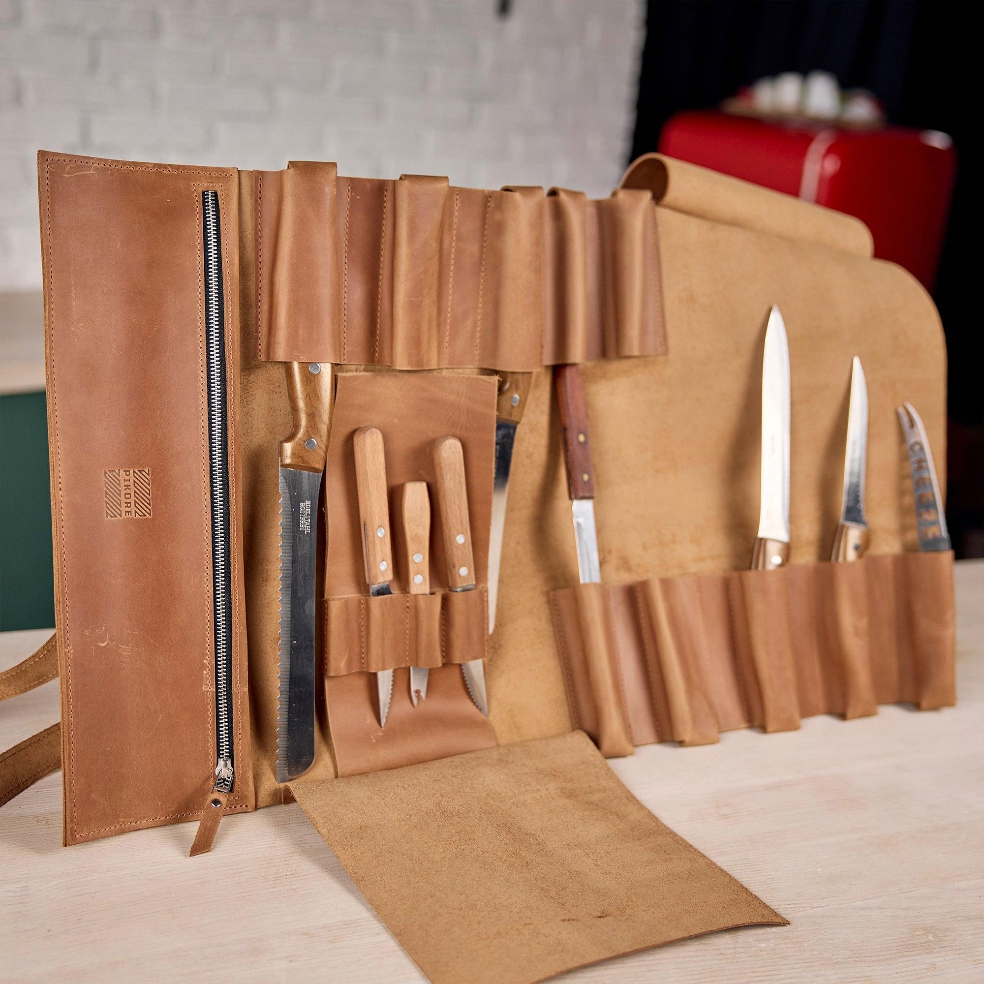 Premium Leather Knife Roll for Chefs & Butchers - Durable Professional Knife Storage Case with 12 Slots - Perfect for Kitchen, Camping & Culinary Gifts