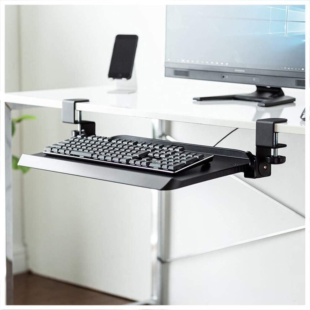 Under Desk Keyboard Tray - No Drill Steel Clip-on Sliding Drawer for Computer Workstations | Ergonomic Space-Saving Solution for Home Office & Gaming Setup (Size: 005)