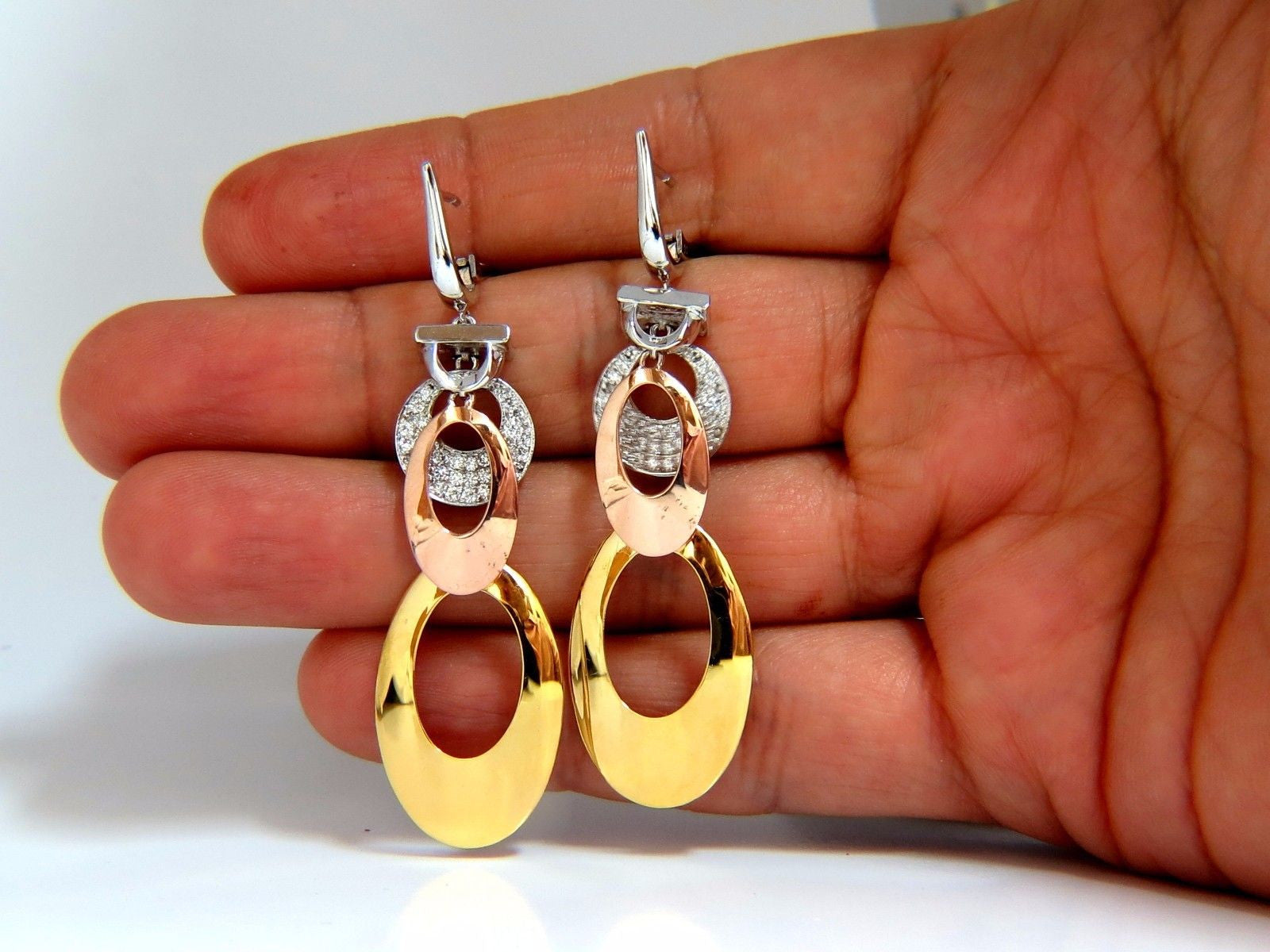 0.80CT Natural Diamonds Dangle Earrings - Tricolor 3D 4-Tier High Shine Drop Earrings for Women, Perfect for Weddings, Parties & Special Occasions