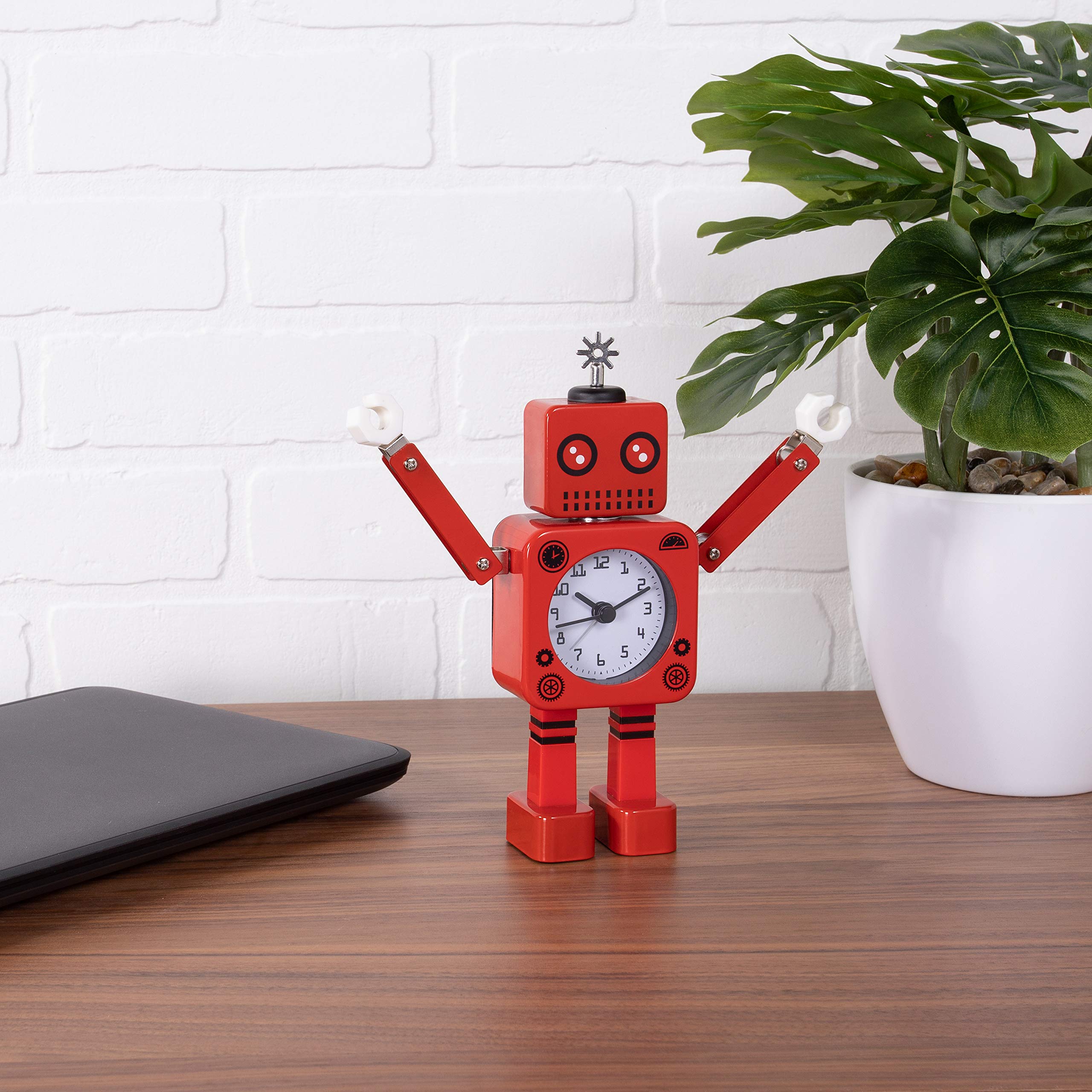 Torre & Tagus Futuristic Red Metal Robot Alarm Clock - Customizable Digital Timepiece for Bedroom, Office & Kids Room | Smart LED Display with Snooze Function