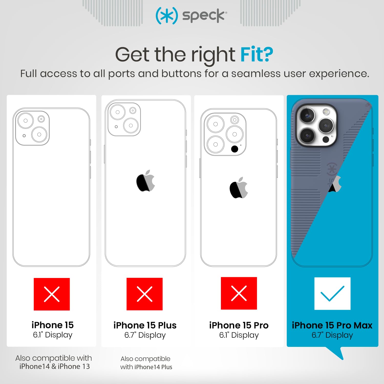 Speck CandyShell Grip Case for iPhone 15 Pro Max (6.7 Inch) - MagSafe Compatible, Military-Grade Drop Protection, Scratch Resistant & Soft Touch - Mystery Blue/Faded Denim - Perfect for Everyday Use, Travel & Outdoor Activities