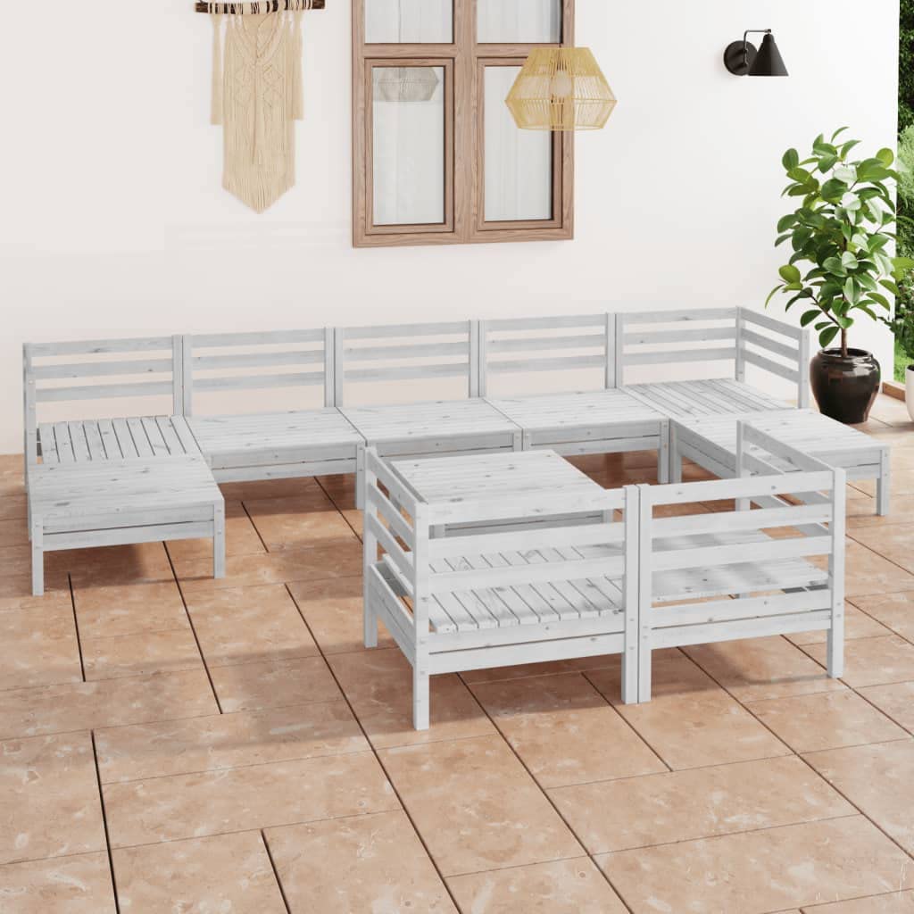 10-Piece White Solid Pinewood Outdoor Patio Furniture Set - All-Weather Resistant Garden Dining Table & Conversation Sofa for Backyard, Poolside, and Deck Relaxation