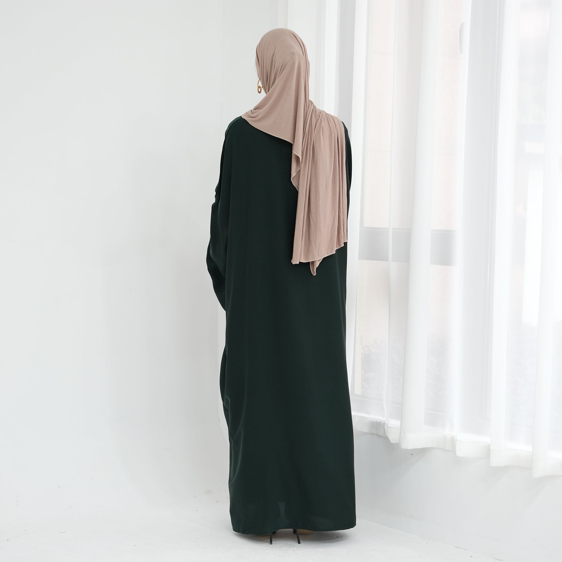 Davina Butterfly Satin Abaya Emerald Green - Elegant Muslim Prayer Dress for Women | Perfect for Eid, Ramadan & Special Occasions