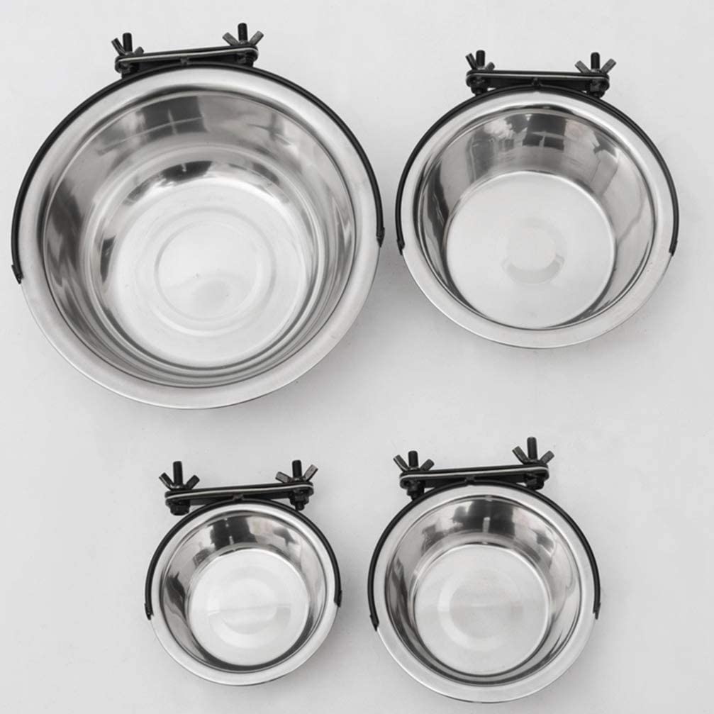 STOBOK Stainless Steel Hanging Pet Bowls - 150ml Large Feeder Dishes for Dogs, Cats, Birds & Parrots - Cage Kennel Crate Mountable Food & Water Bowls - Perfect for Travel, Camping & Outdoor Use - Silver