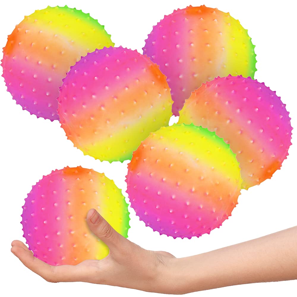 ArtCreativity 6-Pack Rainbow Knobby Balls - 4.75 Inch Spiky Sensory Toys for Kids & Adults - Stress Relief Fidget Toys, Autism Sensory Tools - Perfect for Birthday Party Favors, Classroom Rewards, Treasure Box Prizes & Occupational Therapy - Sold Deflated