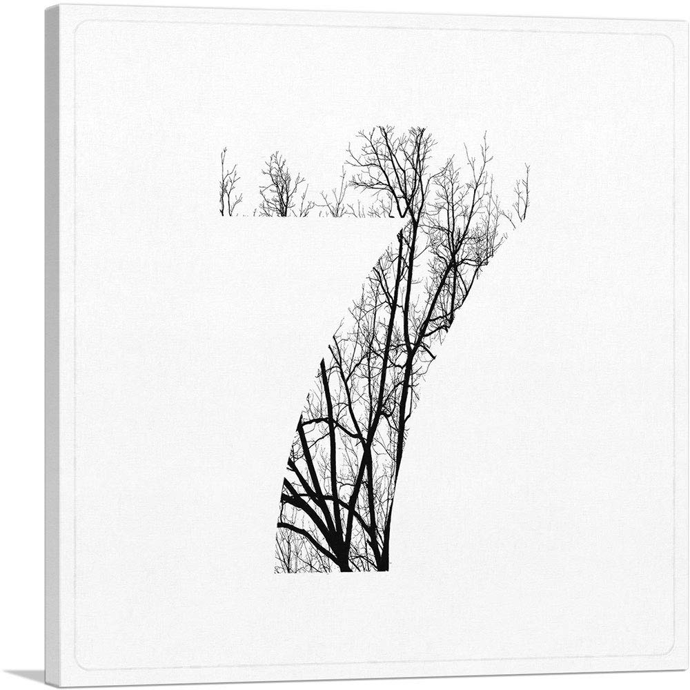 ARTCANVAS Tree Branches Alphabet Number 7 Seven Numeral Framed Canvas Wall Art - 26x26 Inch Modern Home Decor for Living Room, Bedroom & Office