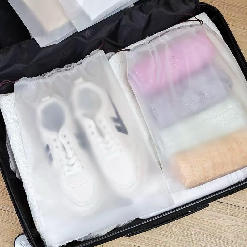 100 Pcs Clear Plastic Drawstring Shoe Bags for Travel & Storage - 14