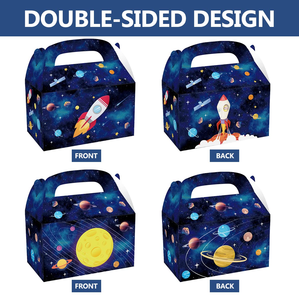 CIEOVO 24 Pack Outer Space Party Favor Boxes - Galaxy Themed Candy Treat Gift Boxes for Kids Birthday, Baby Shower & Classroom Rewards | Eco-Friendly Recycled Party Supplies for Space Theme Decorations