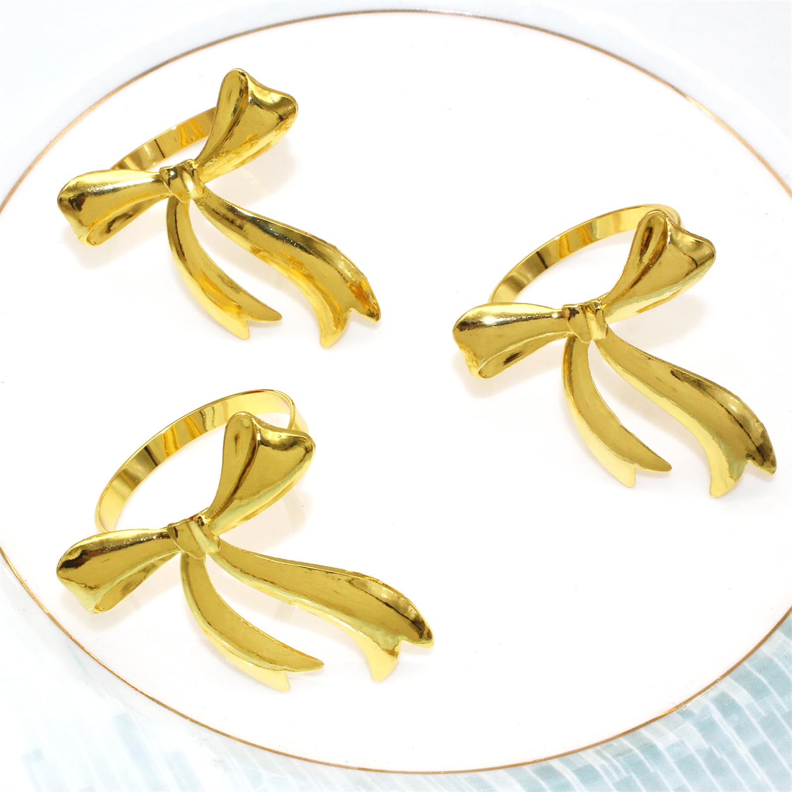 6-Pack Gold Napkin Rings Set - Elegant Bowknot Napkin Holders for Christmas Dinner, Wedding Banquet, Holiday Party & Family Gathering Table Decor - Perfect for Formal Dining, Restaurant Settings & Special Occasions (Gold)