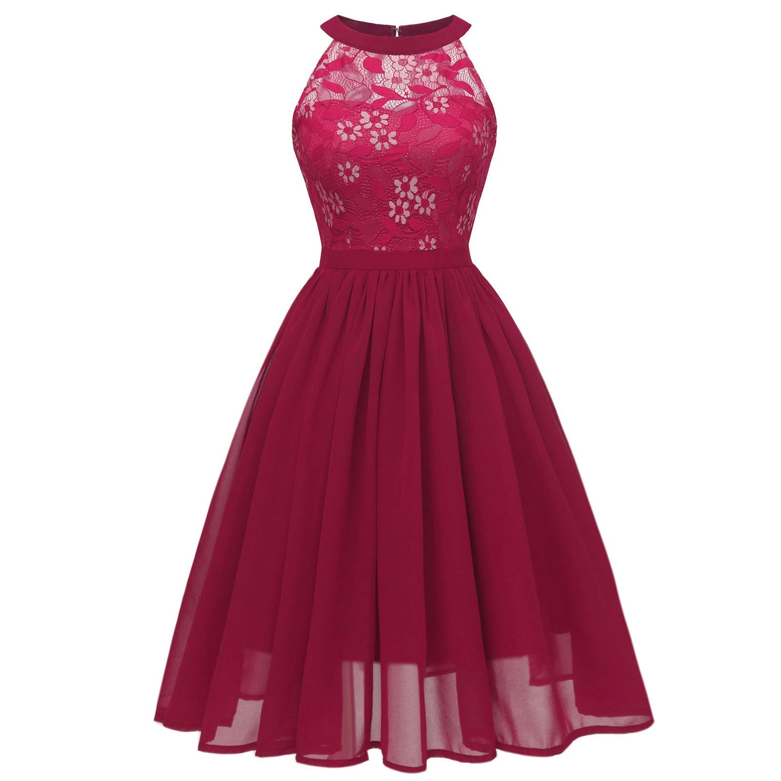 Elegant Vintage Lace Cocktail Dress for Women - Floral A-Line Swing Party Dress with Princess Neckline | Perfect for Summer Evenings, Weddings & Cocktail Parties