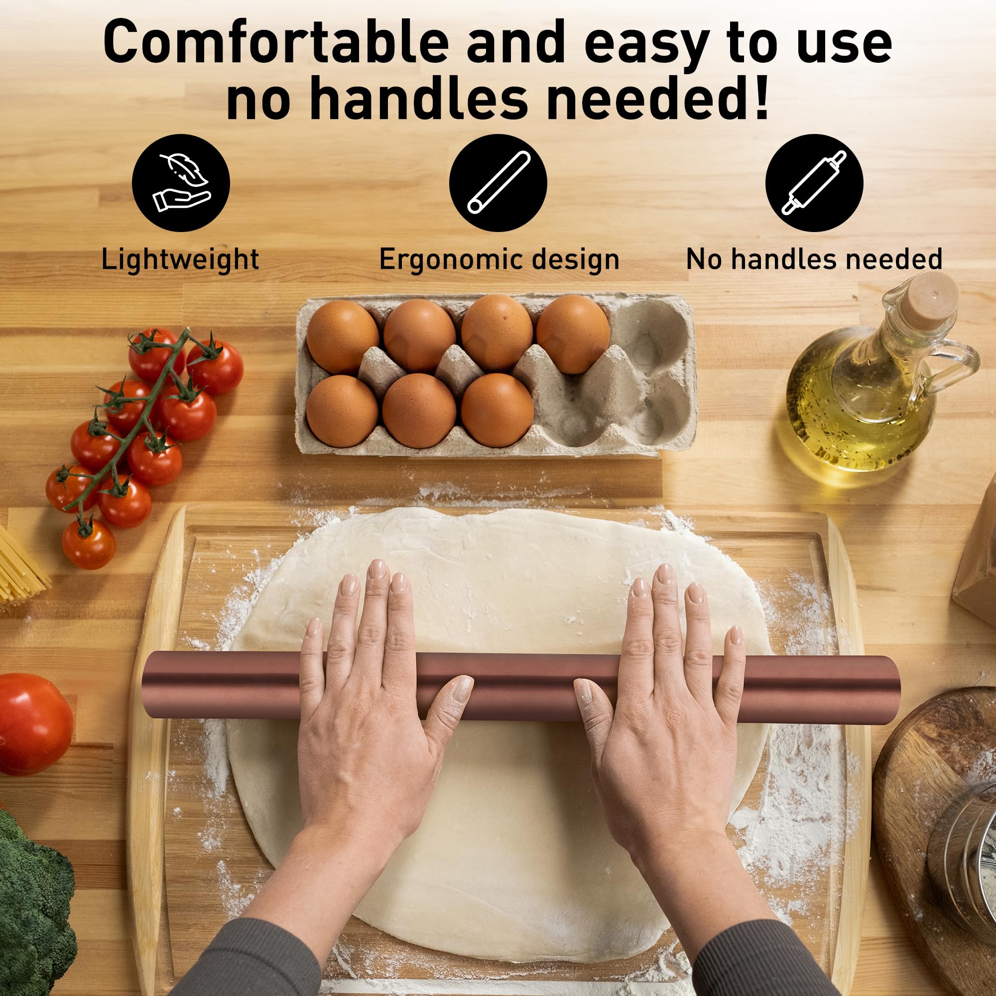 Zulay Kitchen 15.9 Inch Professional Stainless Steel Rolling Pin - Lightweight Metal French Pastry Dough Roller for Baking, Fondant, Pizza, Dumplings & Cookies - Perfect for Home Bakers & Professional Chefs