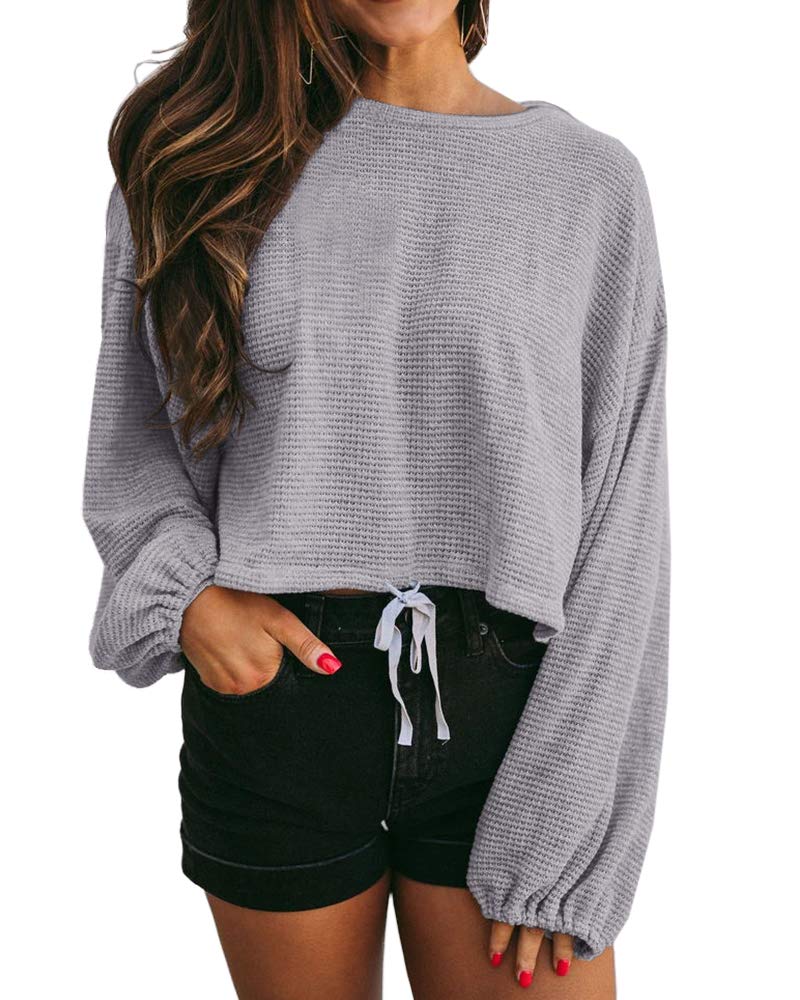 GAMISOTE Women's Oversized Waffle Knit Long Sleeve Crop Pullover Sweater - Soft Casual Loungewear for Fall & Winter, Perfect for Coffee Dates, Work from Home, and Weekend Outings