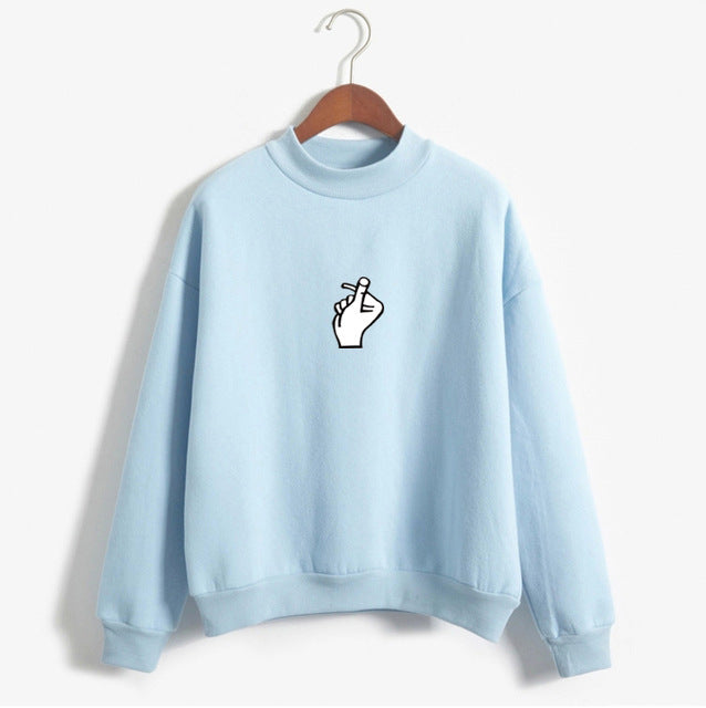 Trendy Korean Ulzzang Women's Plush Sweater with Love Finger Heart Gesture - Soft & Cozy Winter Pullover for Casual Outfits & Street Style Fashion