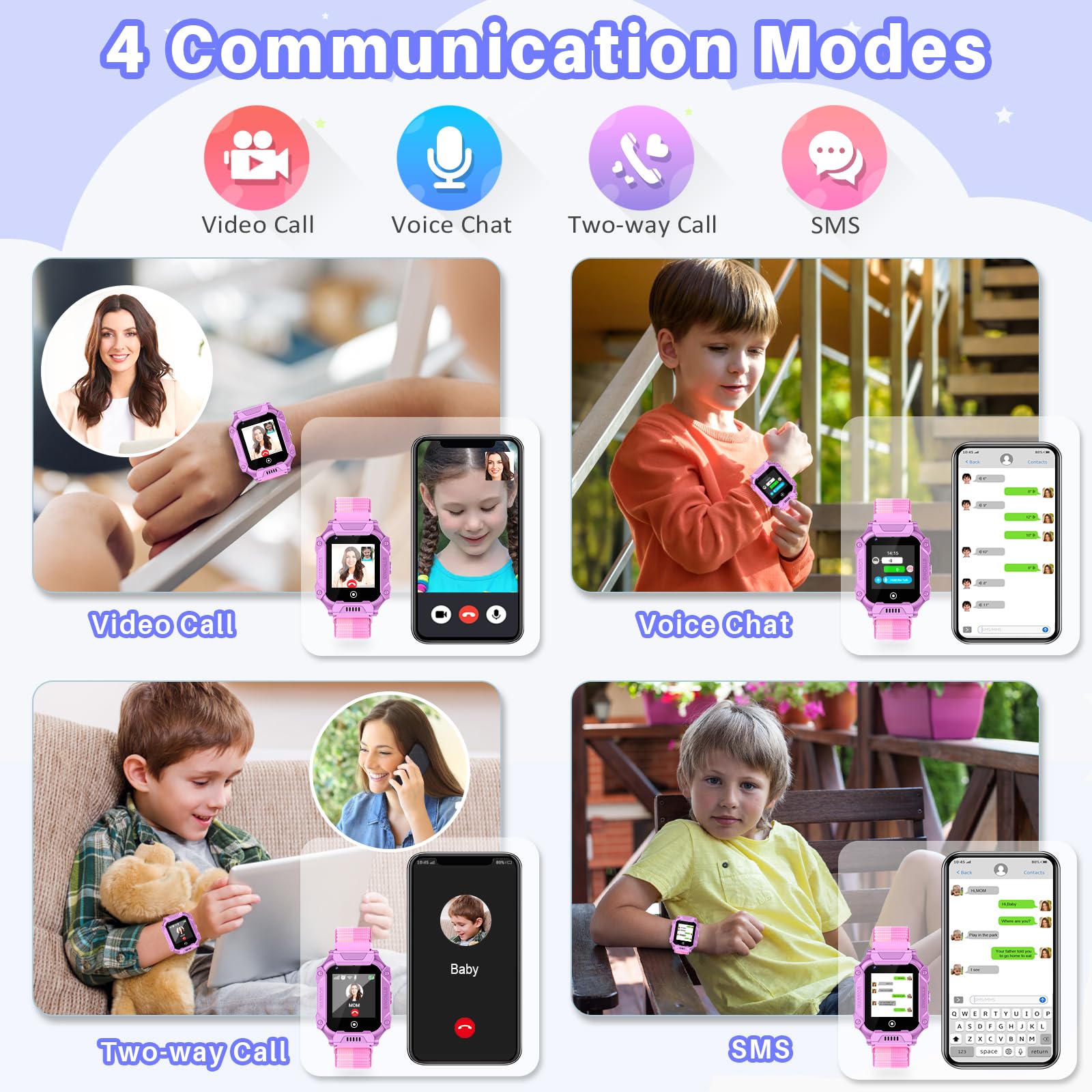 4G Kids Smart Watch with GPS Tracker & Calling - HD Touch Screen Children's Smartphone Watch with SMS, Voice/Video Calls, SOS, WiFi, Face Unlock - GPS Tracker for Boys & Girls Ages 3-15 - Perfect for School Safety, Outdoor Activities & Parental Monitoring