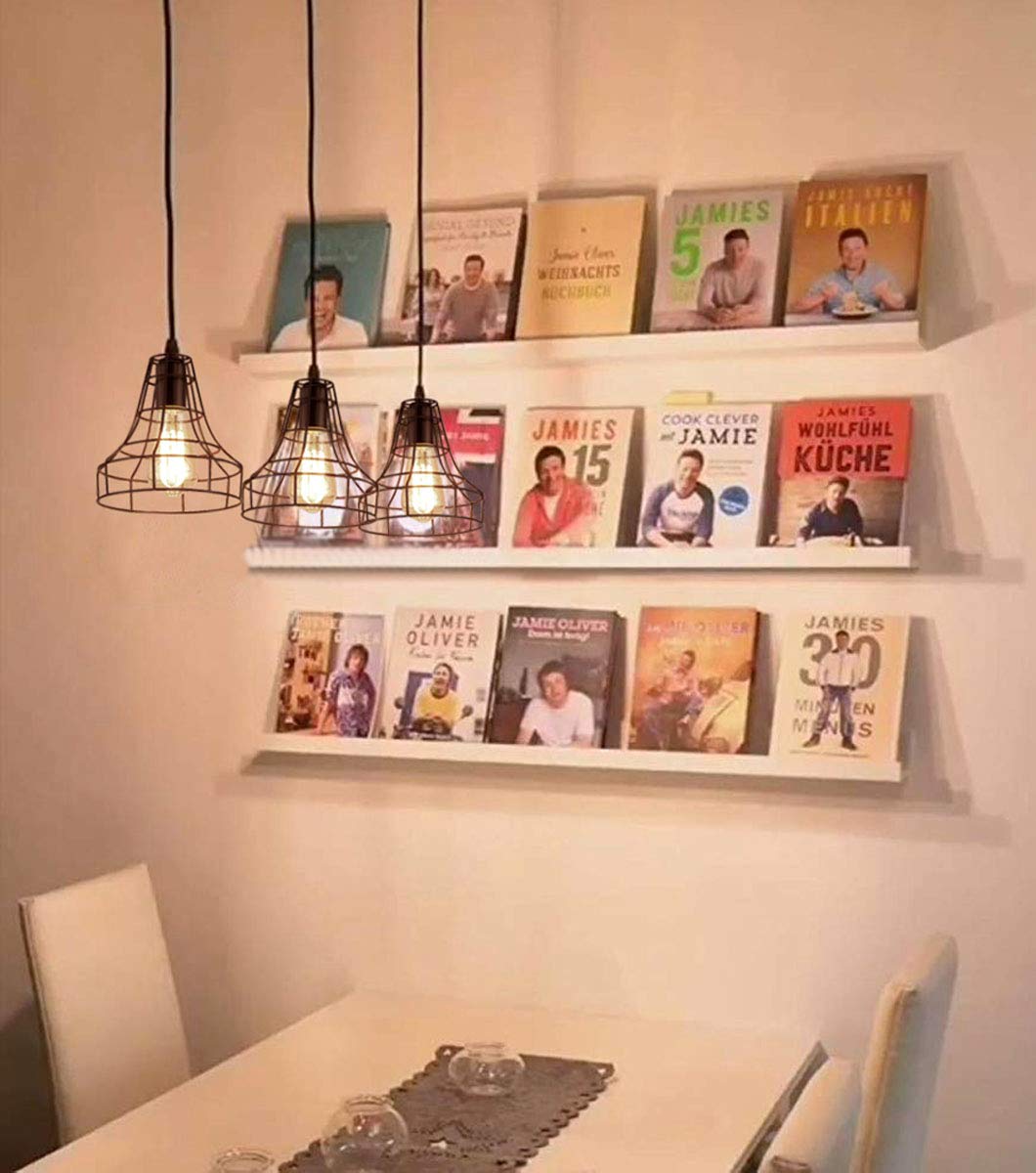 Kiven 3-Light H-Shaped Track Hanging Lamp - Minimalist Iron Cage Pendant Light in Retro Scandinavian Style for Loft, Dining Room & Kitchen Lighting