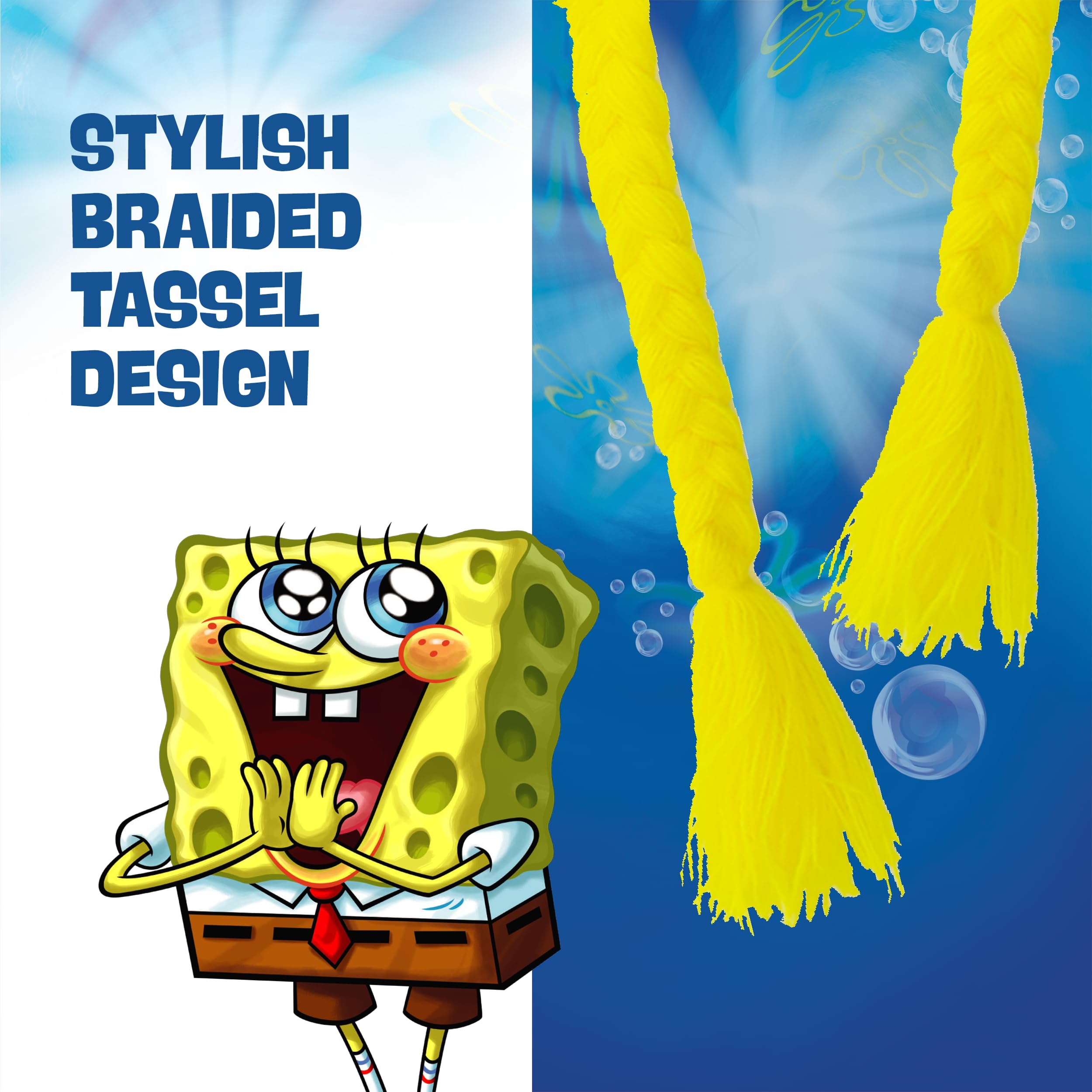 Spongebob Squarepants Beanie Hat - Peruvian Winter Knit Cap with Braided Tassels - Warm Cartoon Character Beanie for Kids & Adults - Perfect for Winter Sports, Cosplay, and Gift Giving