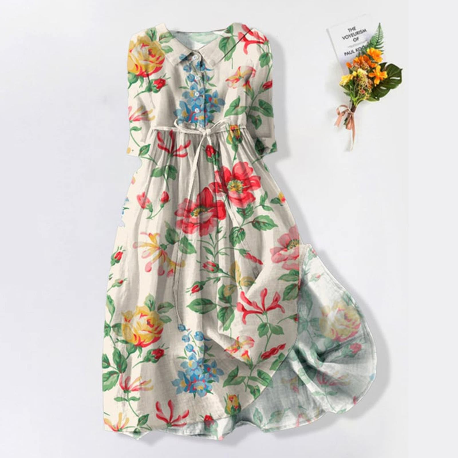 2025 Trendy Women's Summer Casual Lace Up Long Sundress - Boho Button Beach Dress for Vacation, Party & Outdoor Activities