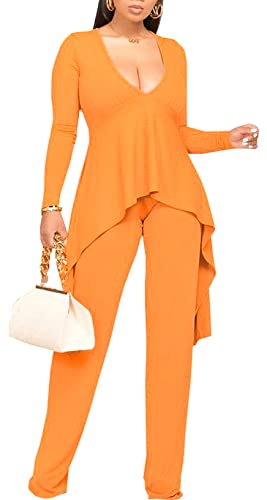 Sexy 2 Piece Outfits for Women - Floral Print Long Sleeve Jumpsuit Set, Clubwear & Party Outfit for Night Out, Date Night, Girls Night Out