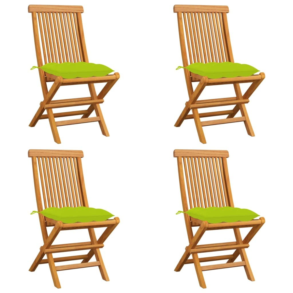 CHARMMA 4-Piece Patio Chairs Set with Bright Green Cushions - Solid Teak Wood Outdoor Furniture (28.1KG) - Perfect for Garden, Poolside & Backyard Relaxation