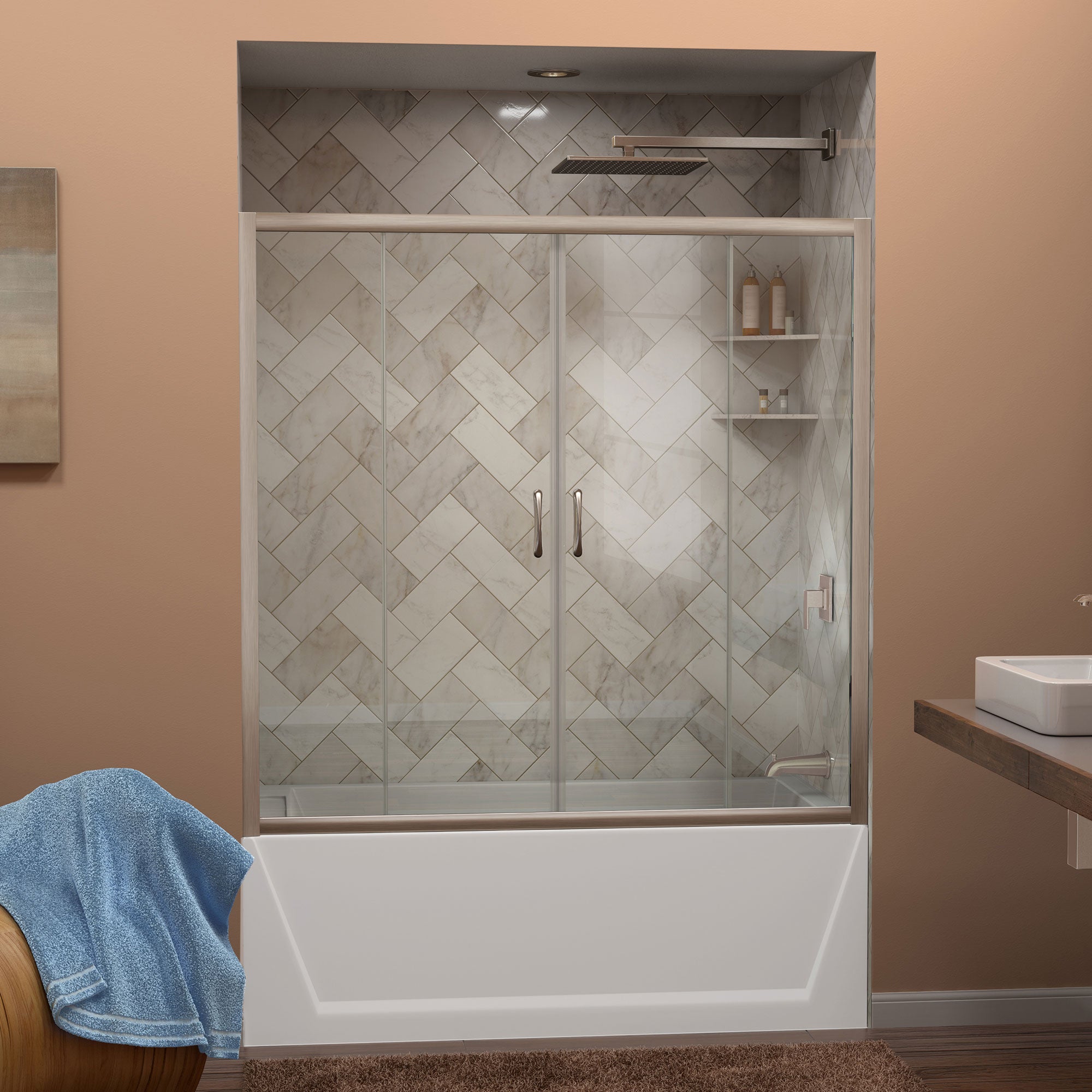 DreamLine Visions 56-60 Inch W x 58 Inch H Semi-Frameless Sliding Shower Door - Perfect for Modern Bathroom Renovations & Space-Saving Designs
