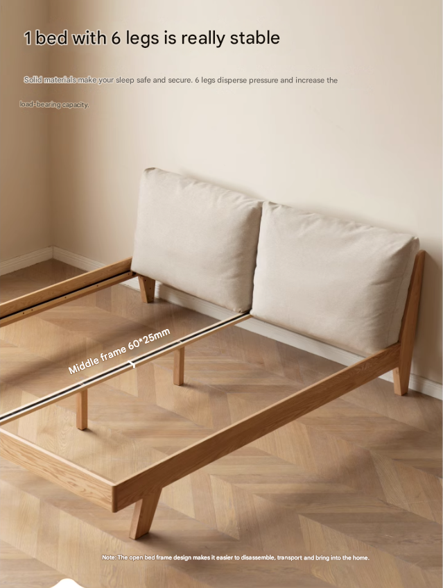 Solid Oak Wood Soft Bed Frame - Queen Size, Sturdy & Comfortable for Master Bedroom or Guest Room