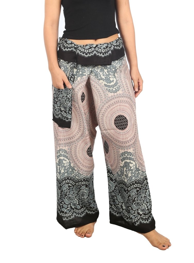 LannaClothesDesign Women's Thai Fisherman Pants - Yoga Trousers Wide Leg Pants for Women - Comfortable Loose Fit Bohemian Pants for Yoga, Meditation, Beach & Casual Wear