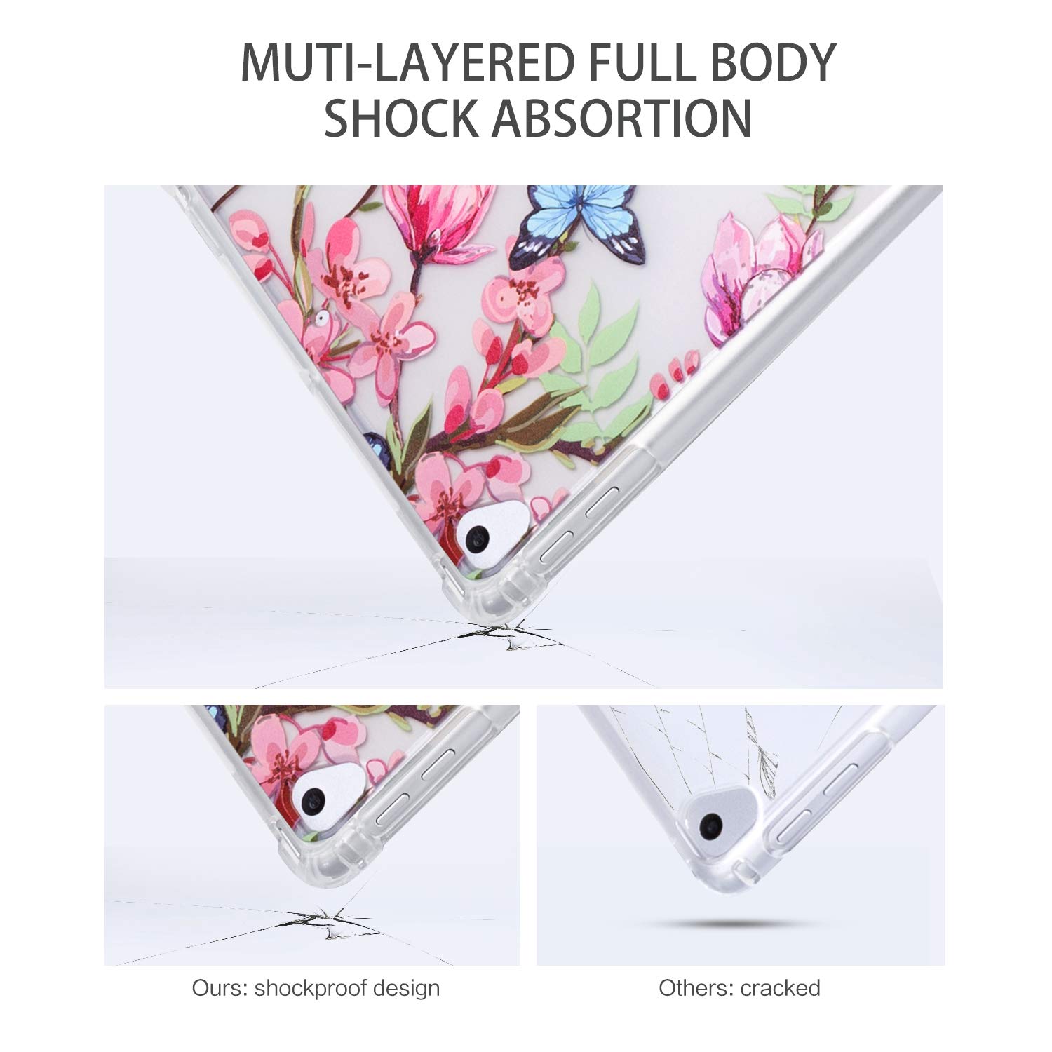 Hummingbird & Flower Tri-fold Protective Case for iPad 5th/6th Gen, iPad Air 2 & iPad Air - Auto Wake/Sleep, Multi-Angle Adjustable Stand - Perfect for Work, Study & Travel (Floral Bird Design)