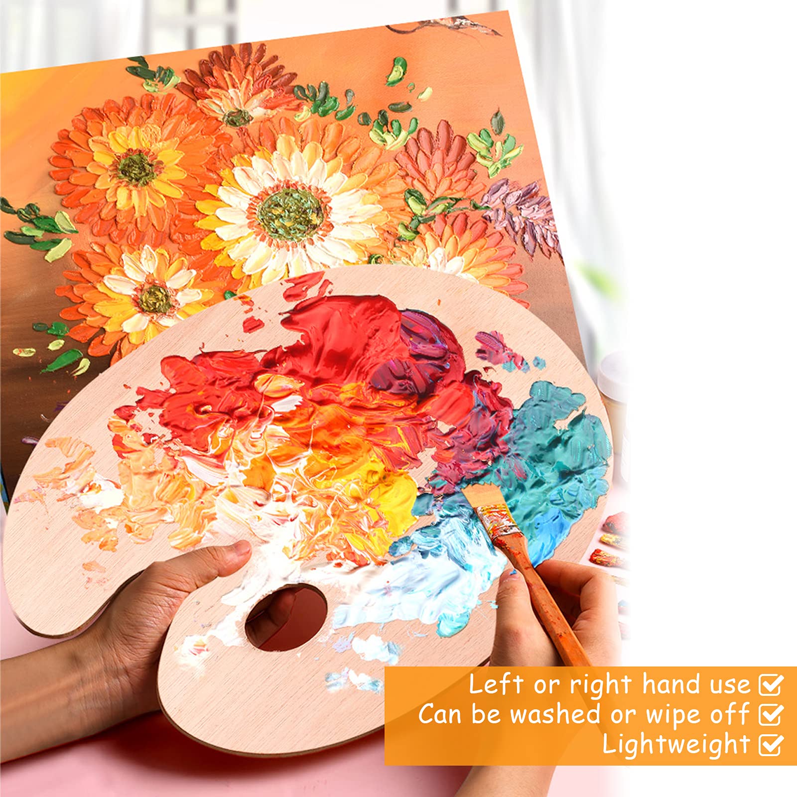 ZOEYES 20 Pack Wooden Oval Oil Painting Palette with Thumb Hole - 8 x 12 Inch Artist Paint Mixing Board for Acrylic, Watercolor & Oil Paints - Perfect for Studio, Classroom & Outdoor Art Projects