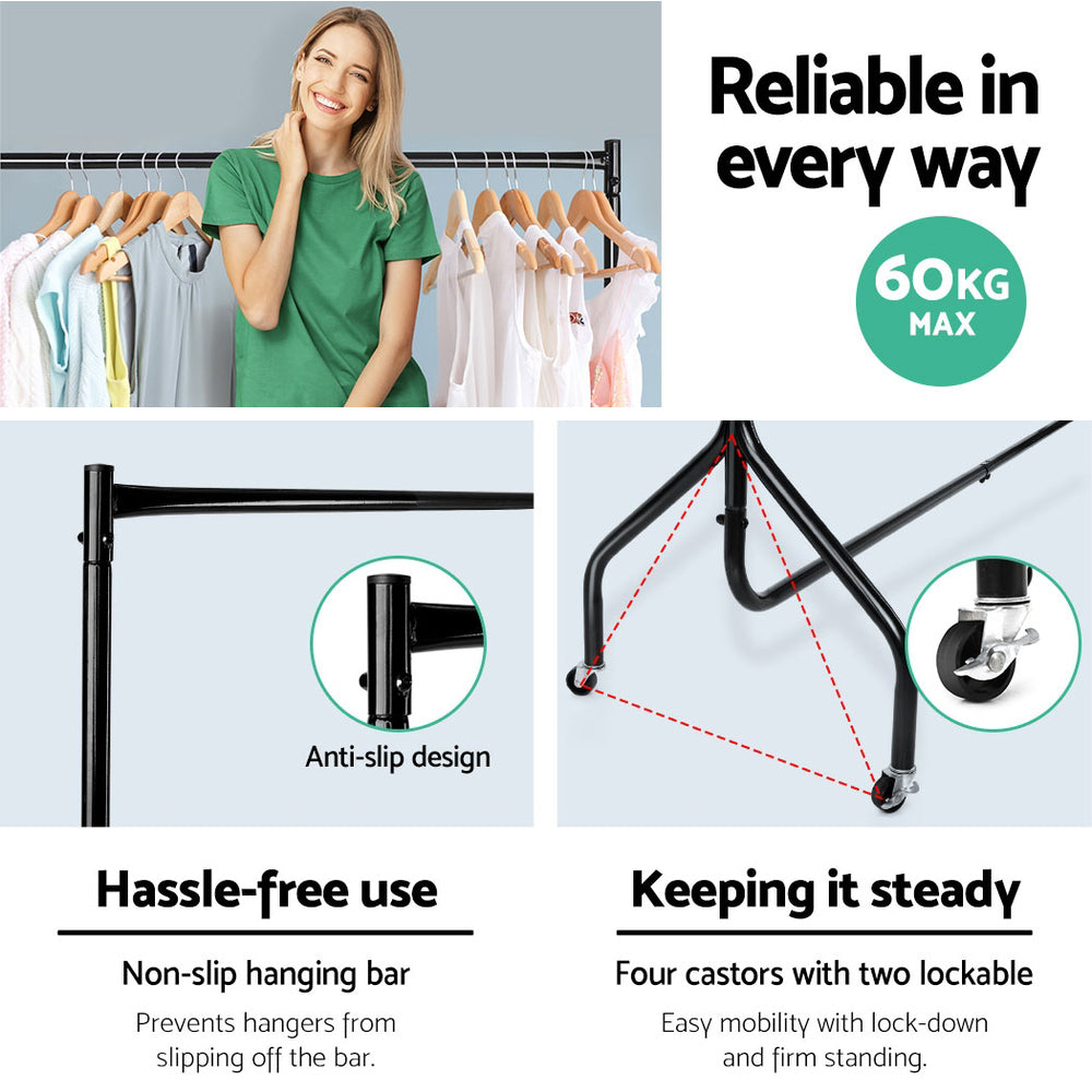 6FT Metal Garment Display Rail - Heavy Duty Clothing Rack for Retail Stores, Black | Perfect for Boutique, Closet Organization & Commercial Use