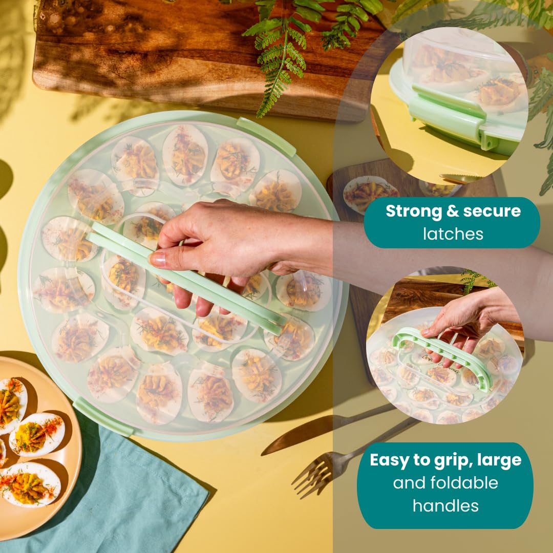 Premium Deviled Egg Carrier with Lid & Handles - Elegant 22-Egg Serving Tray for Holidays, Parties & Picnics - Portable & Dishwasher Safe Deviled Egg Platter - Perfect for Easter, Thanksgiving & Potlucks - Green