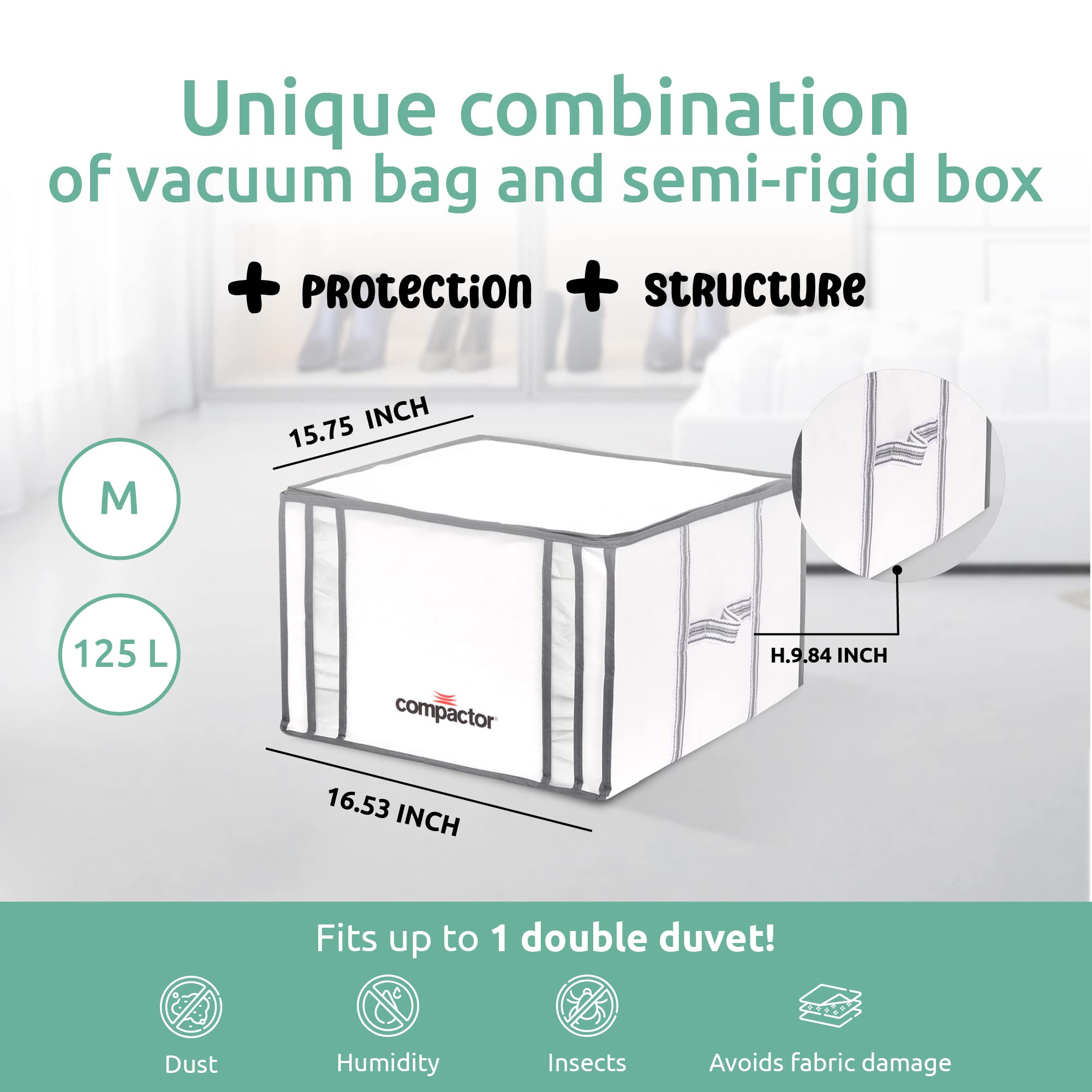 Space Saving Vacuum Storage Bags with Semi-Rigid Box - 125L Medium Vacuum Seal Bags for Clothes, Christmas Decorations & Seasonal Storage - Compact Vacuum Bags for Travel, Moving & Home Organization