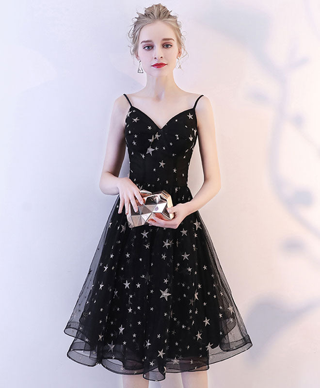 Elegant Black V-Neck Tulle Short Prom Dress | Homecoming Party Dress for Teens | Perfect for Dances, Graduation & Special Occasions