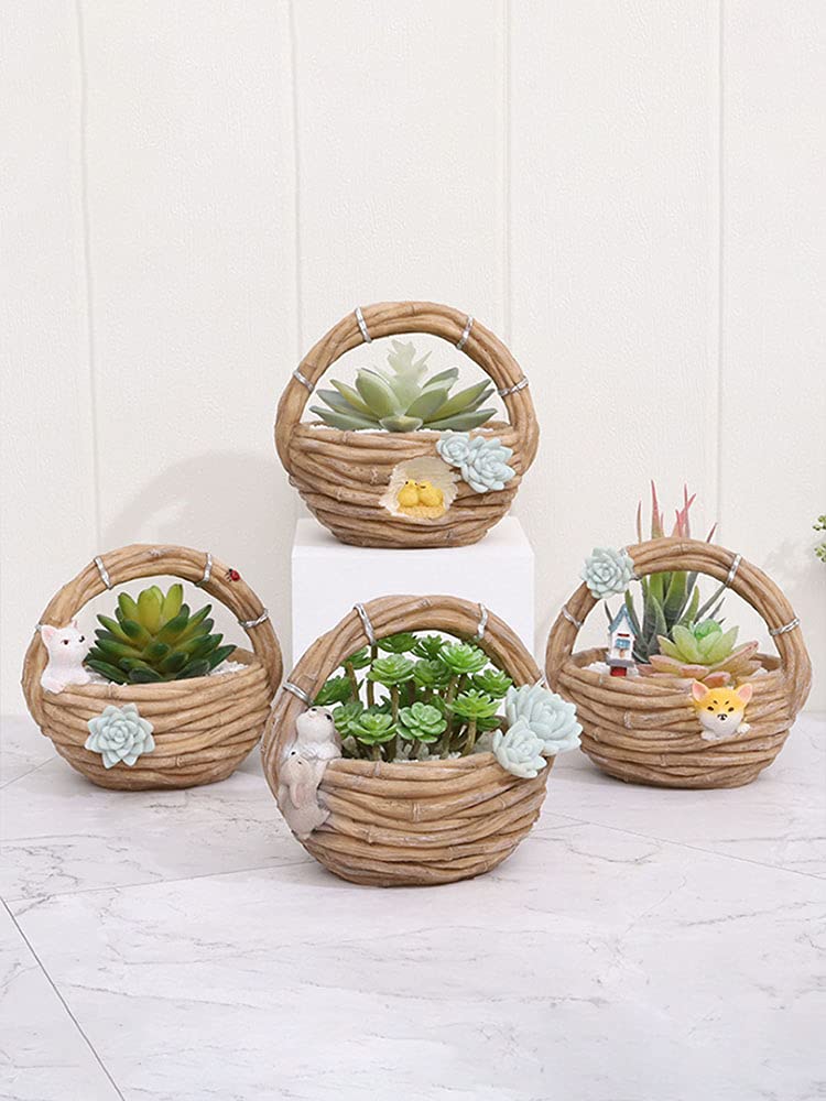 YLSZHY Decorative Resin Flower Basket - Mini Succulent Planter, Bamboo Style Bonsai Pot for Desk, Nursery & Home Decor | Perfect for Office, Living Room & Gift Giving