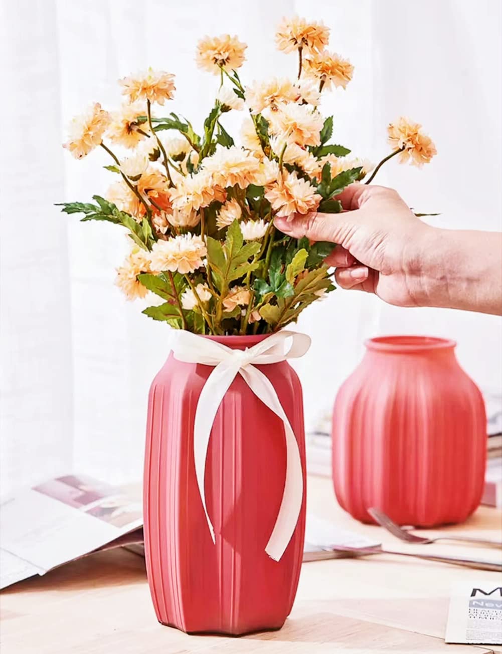 Blue, Green & Frosted Glass Vases - 8.7 Inch Non-Transparent Red Glass Vase (1pc) - Perfect for Home Decor, Wedding Centerpieces & Floral Arrangements