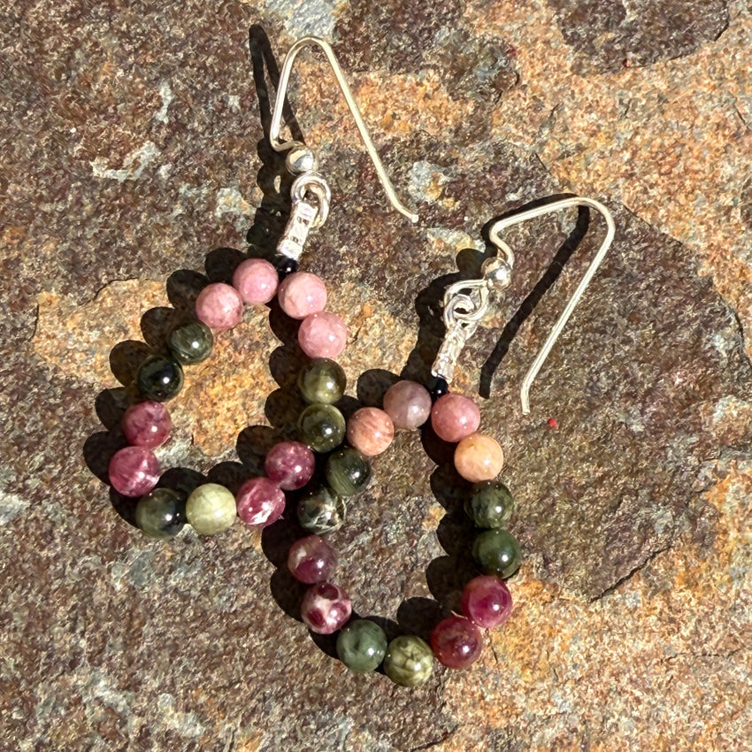 Styling Sterling Silver Watermelon Tourmaline Beaded Earrings for Women | Dainty Pierced Jewelry Gift for Her | Perfect for Weddings, Parties & Everyday Wear