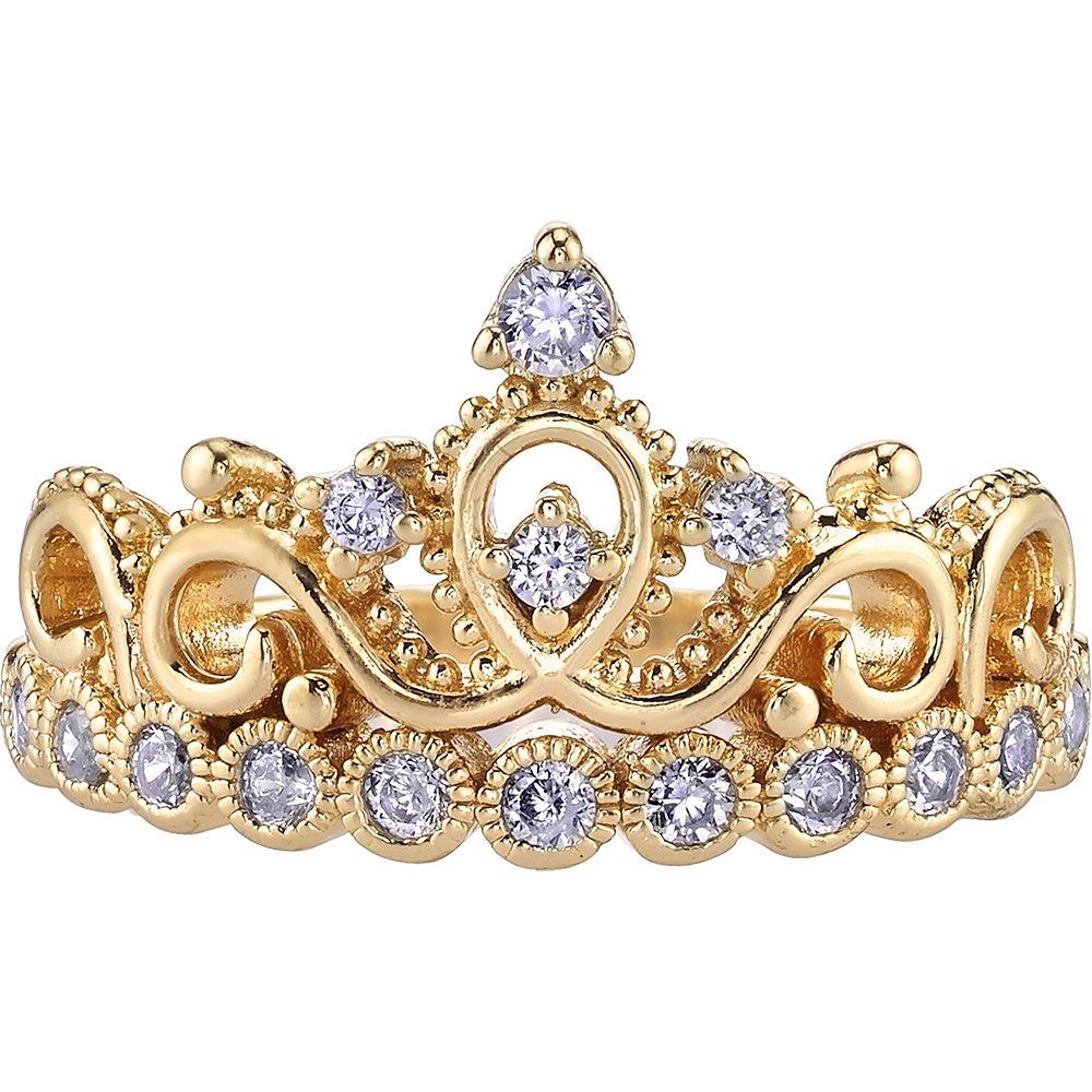 Silver Princess Crown Ring - Yellow Gold Plated Elegant Jewelry for Women | Perfect for Parties, Weddings & Special Occasions