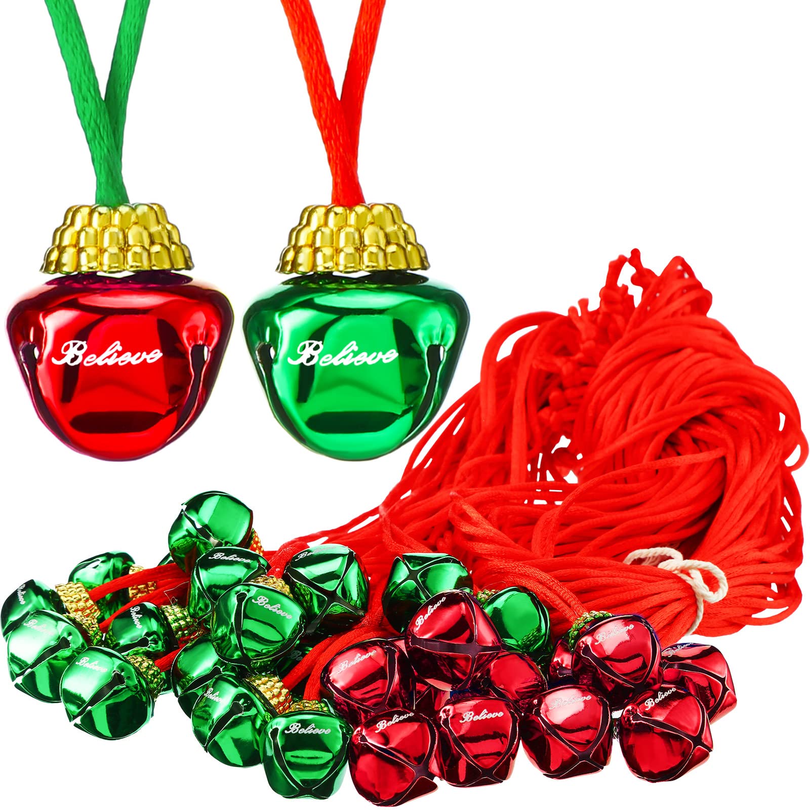60 Pcs Christmas Bell Necklaces Bulk - Holiday Decor for Tree & Party Gifts