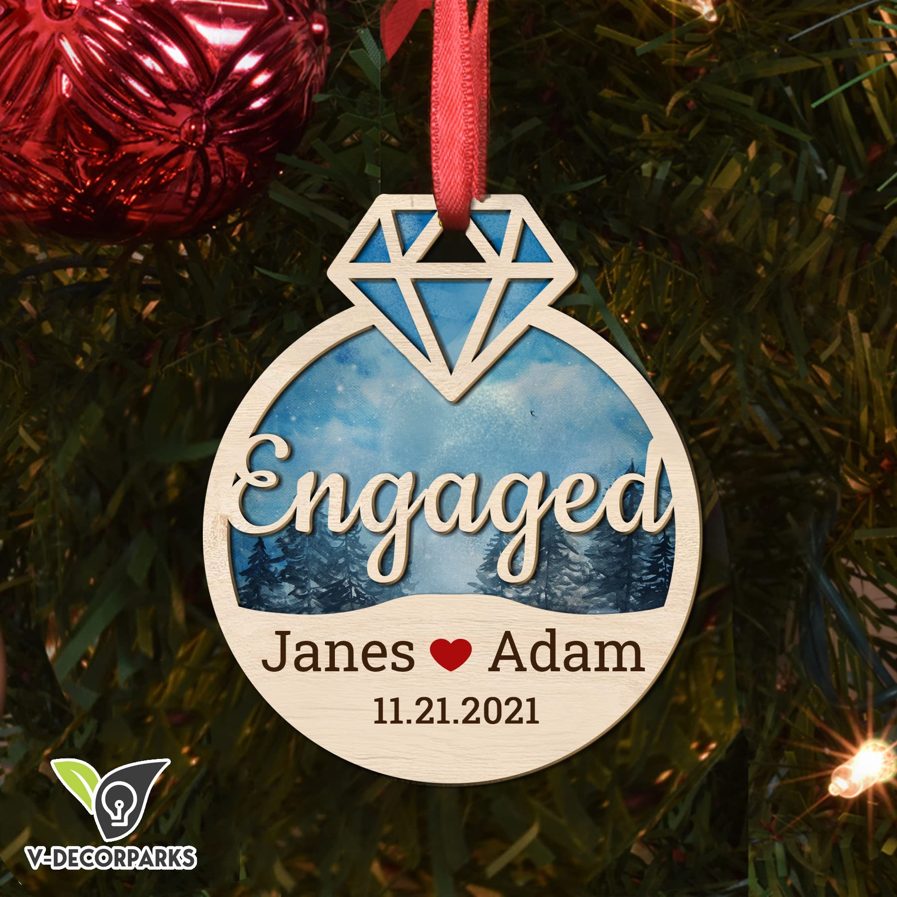 Personalized First Christmas as Mr and Mrs Ornaments - 3D Wooden Layered Custom Couple Christmas Tree Decorations (Set of 10) | Perfect for Newlyweds, Engaged Couples & Anniversary Gifts