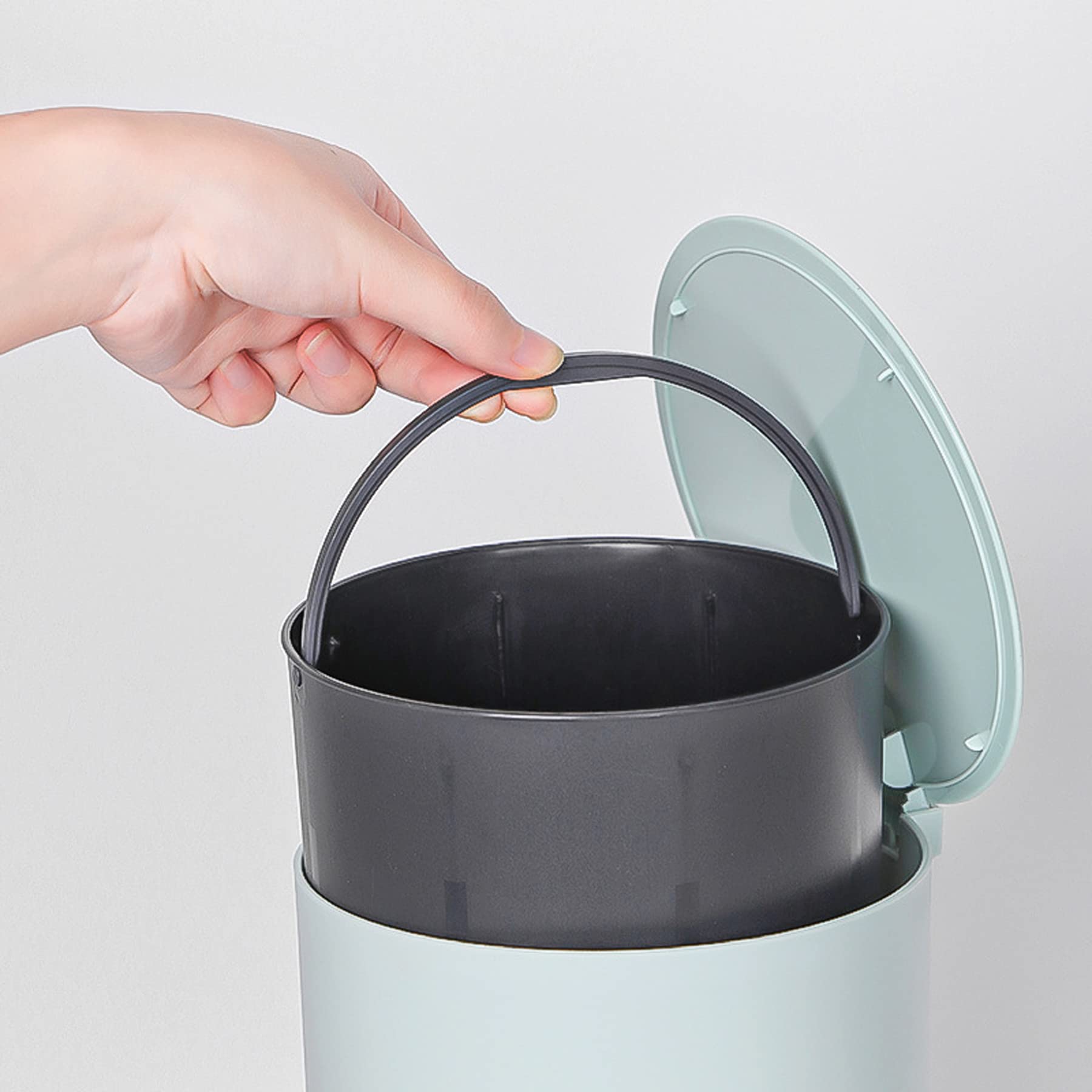 Step Trash Can with Lid - 2 Gallon Round Waterproof Plastic Wastebasket for Narrow Spaces - Easy to Clean Garbage Bin for Kitchen, Bathroom, Bedroom, Living Room, Office & Kids Room - Perfect for Small Spaces & Home Decor